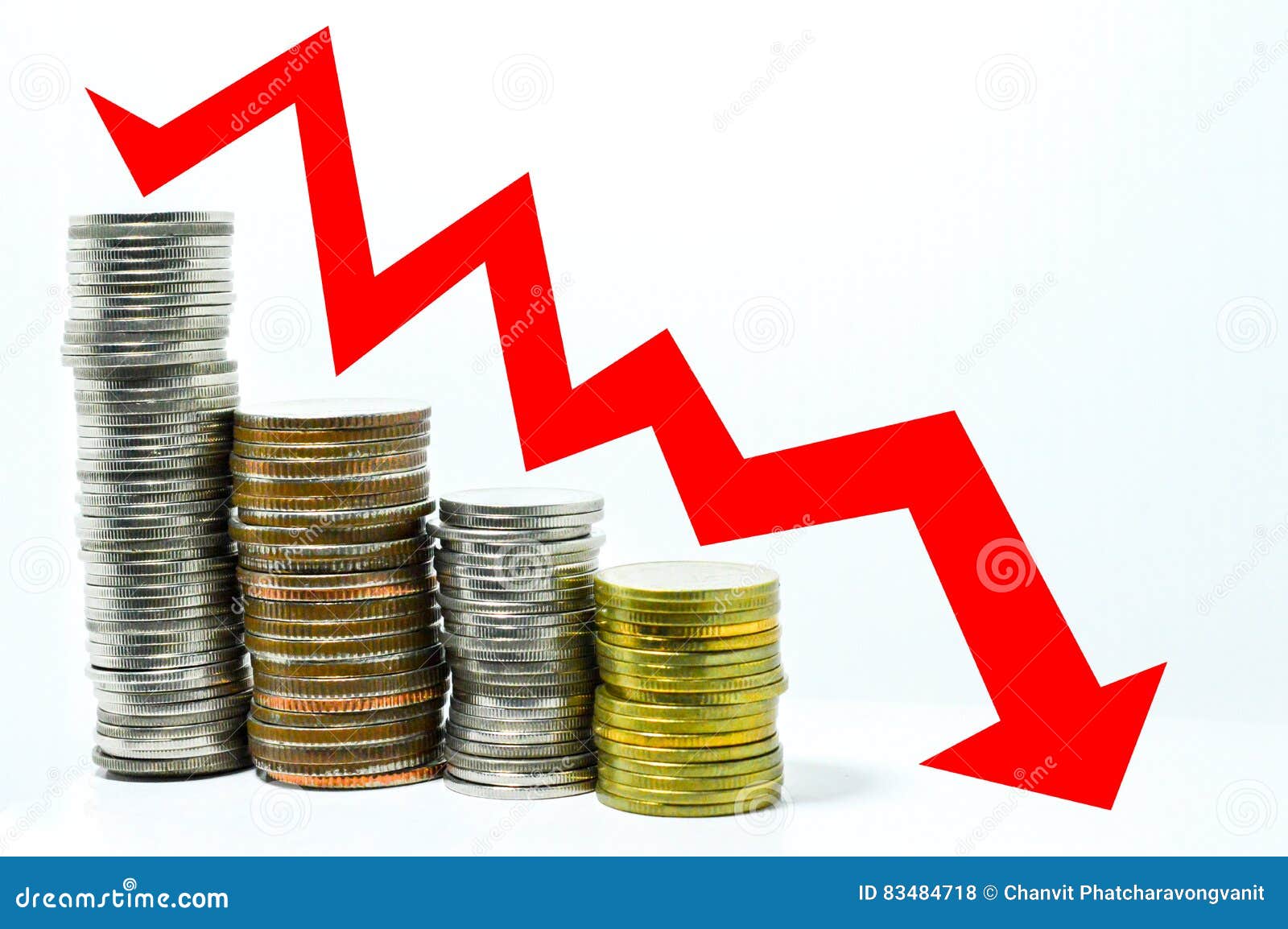 stock investment bearish market concept red arrow downward trend line