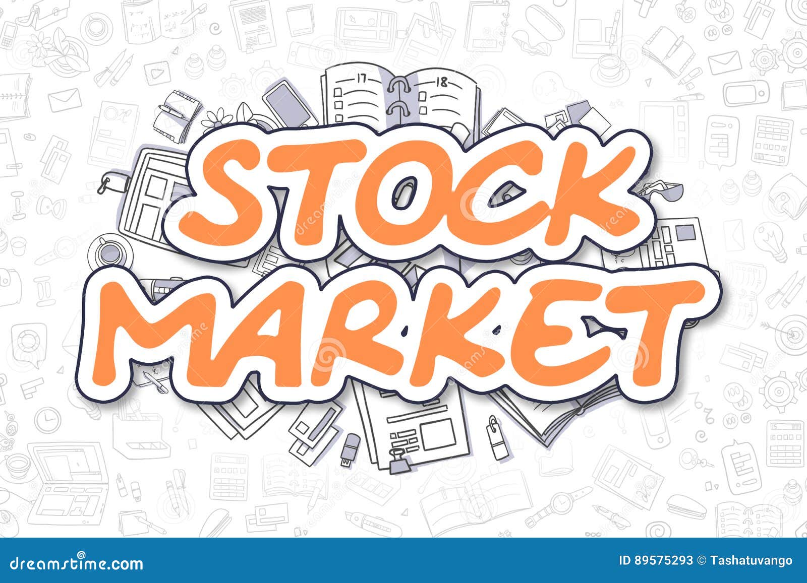 Stock Market - Cartoon Orange Text. Business Concept. Stock Illustration -  Illustration of line, drawn: 89575293