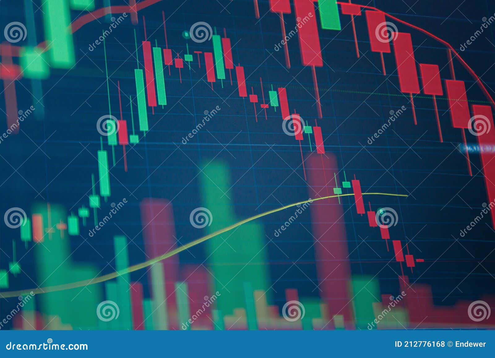 Stock Market Chart on Blue Background. Share Drop Down and Stock Up