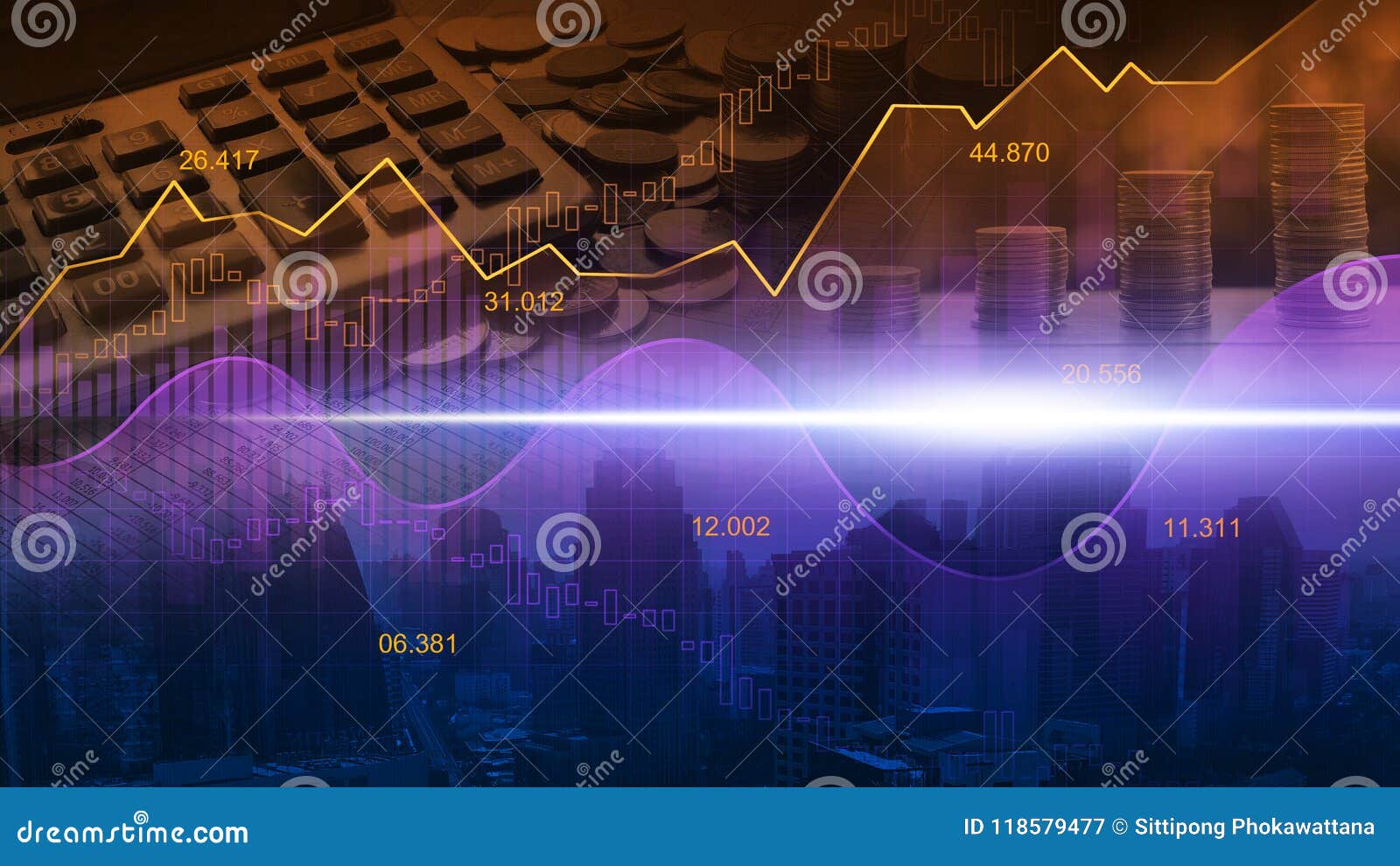 Stock Market Or Forex Trading Graph In Graphic Double Exposure C - 