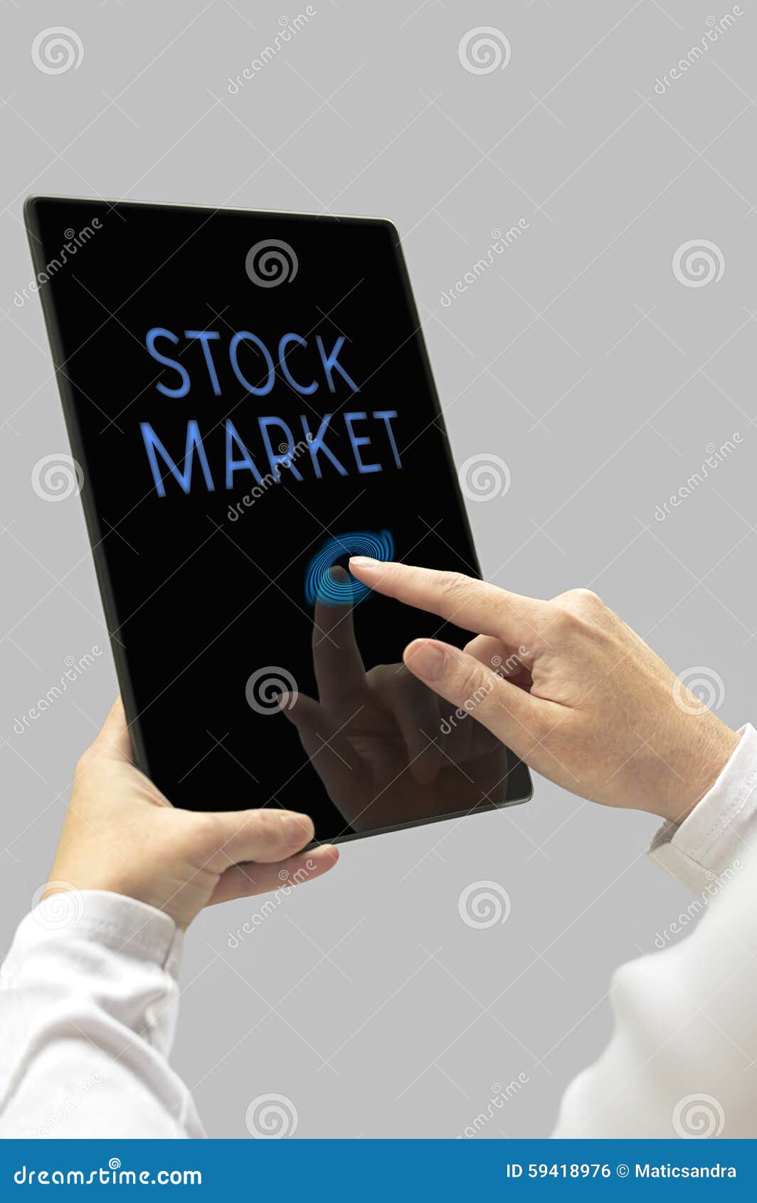 Stock Market Message on Digital Tablet Computer Display. Stock Photo Image of touch