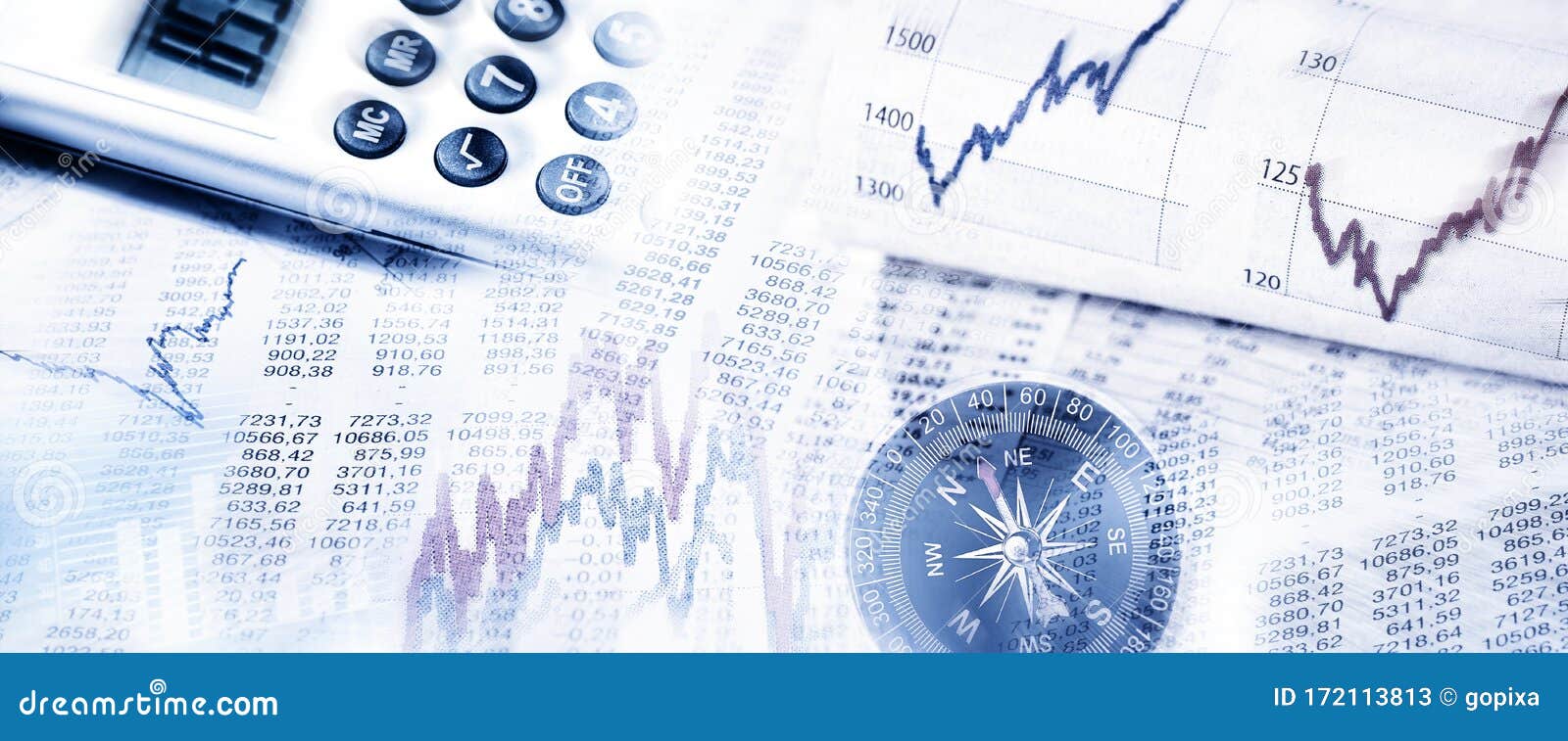 Stock Market Prices with Compass and Calculator Stock Image Image of