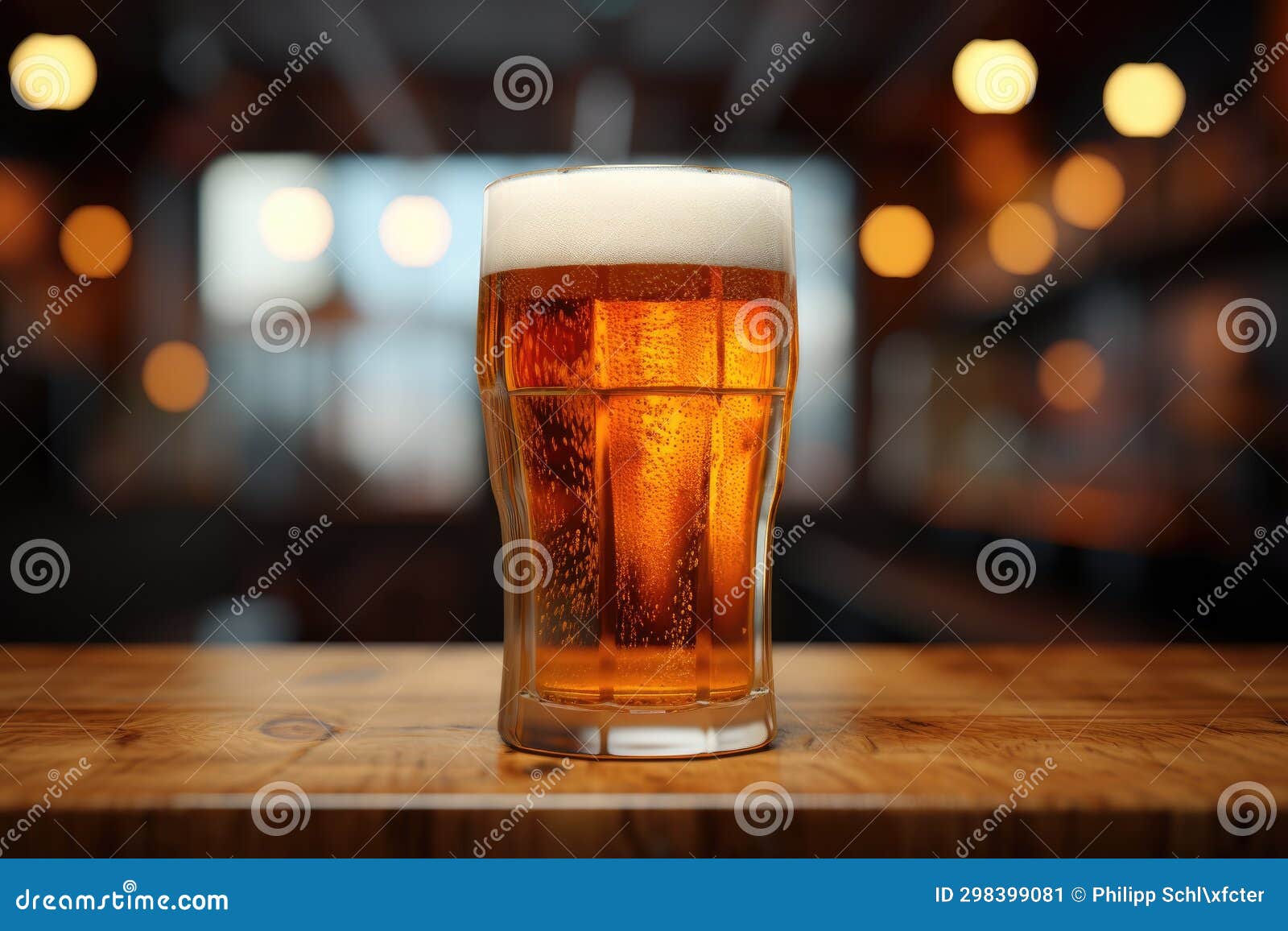 craft beer delight: a perfect pint in a warm pub setting. generative ai