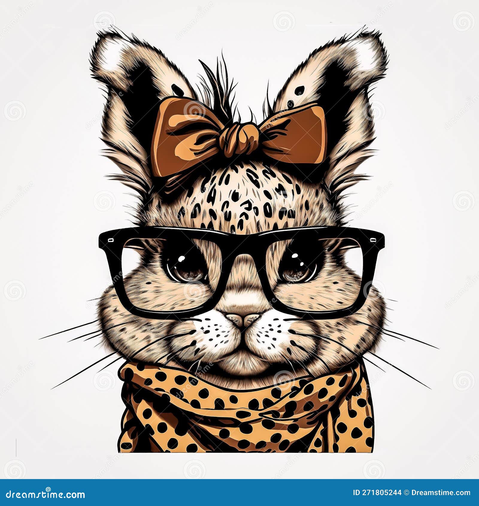 cute easter bunny leopard with bandana & glasses ai generated