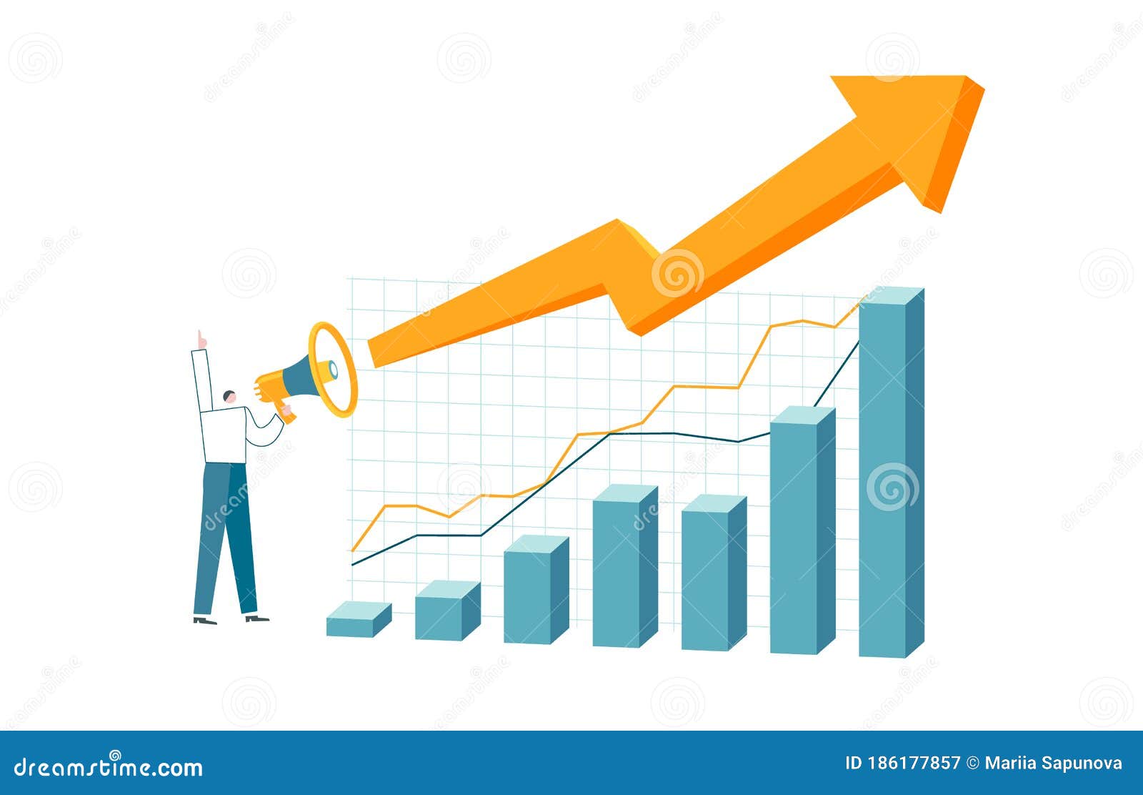 Stock Price Increase Announcement. Big Orange Arrow Points Up. Vector