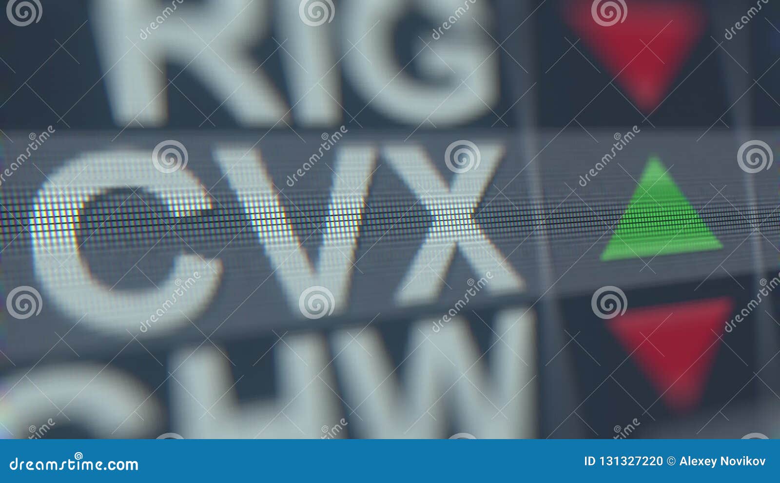 CHEVRON CVX Stock Ticker on the Screen. Editorial 3D Rendering Stock