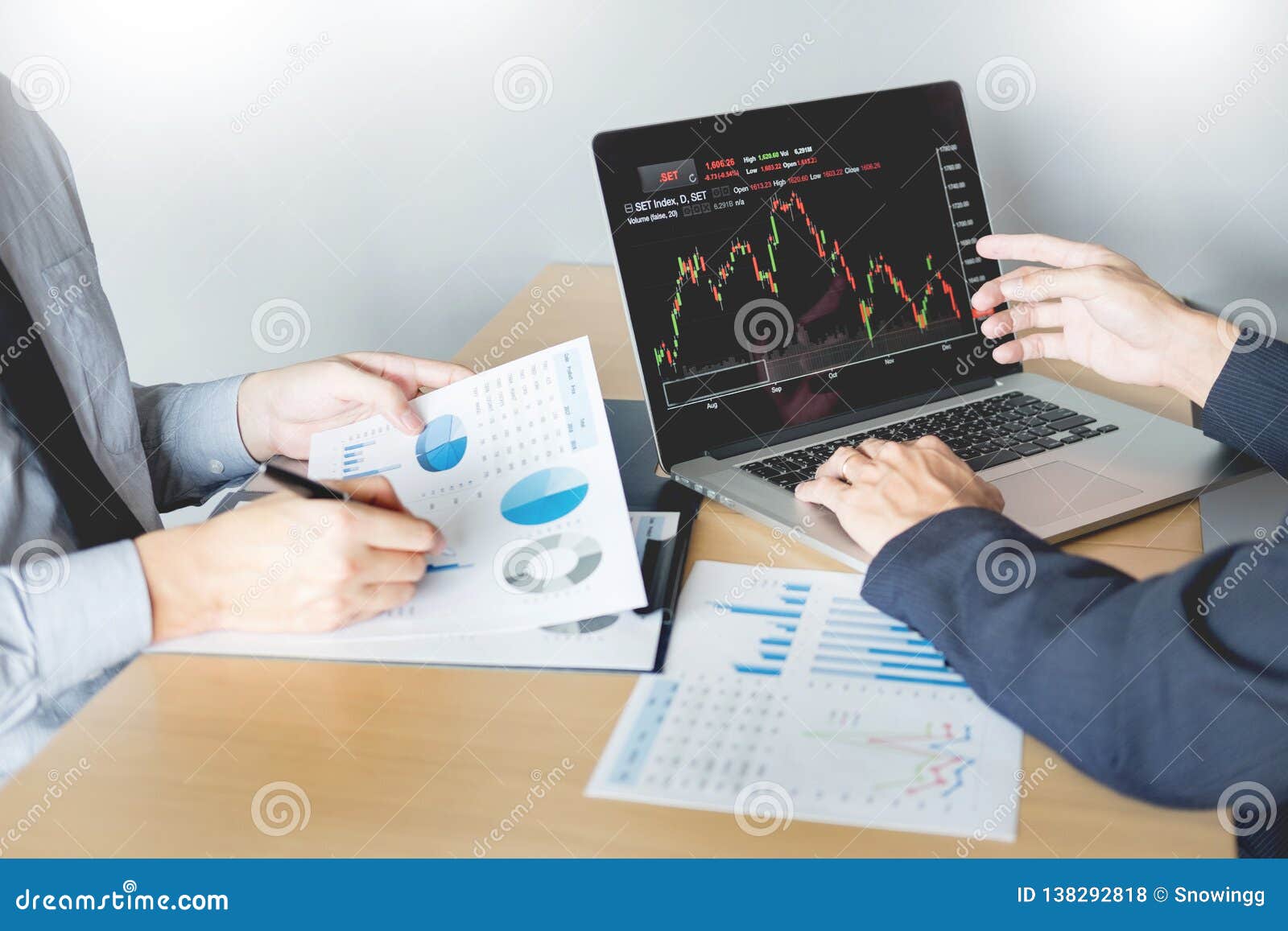 Stock Traders Looking At Finance Analysis Marketing Report ...