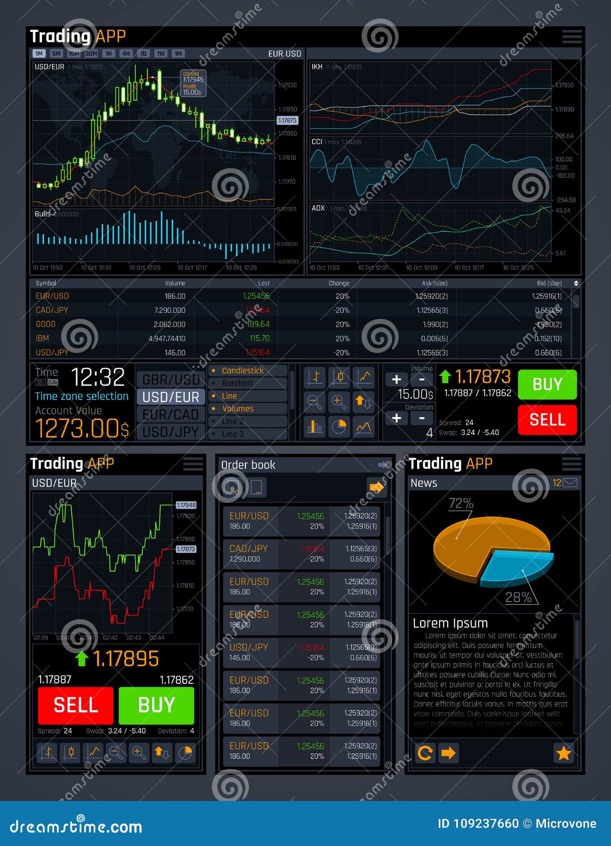 Stock Trading Vector Concept Ui With Analyze Data Tools And - 