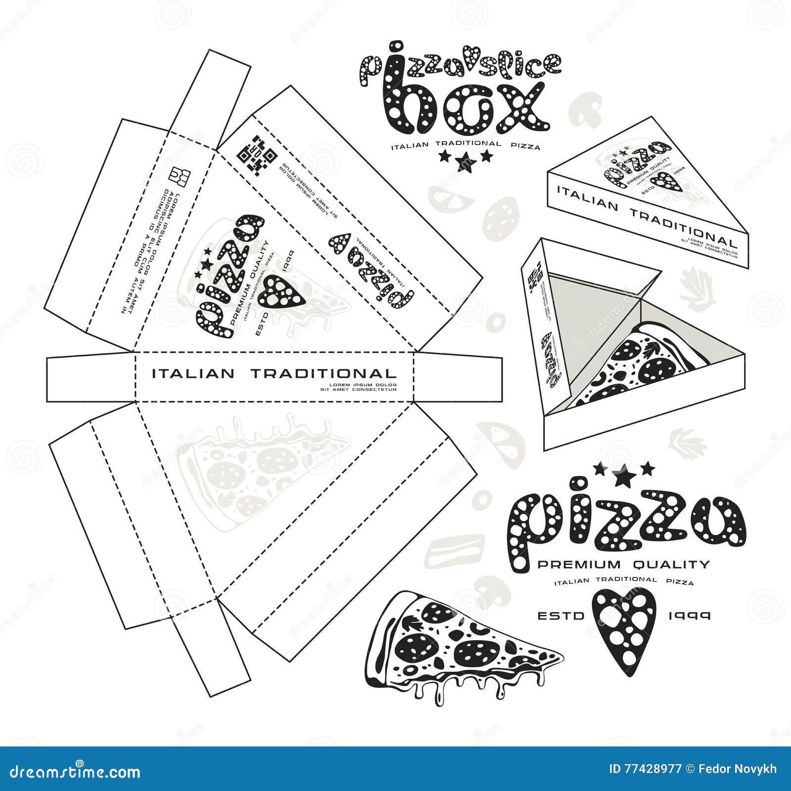 Pizza box design unwrap fastfood package Vector Image