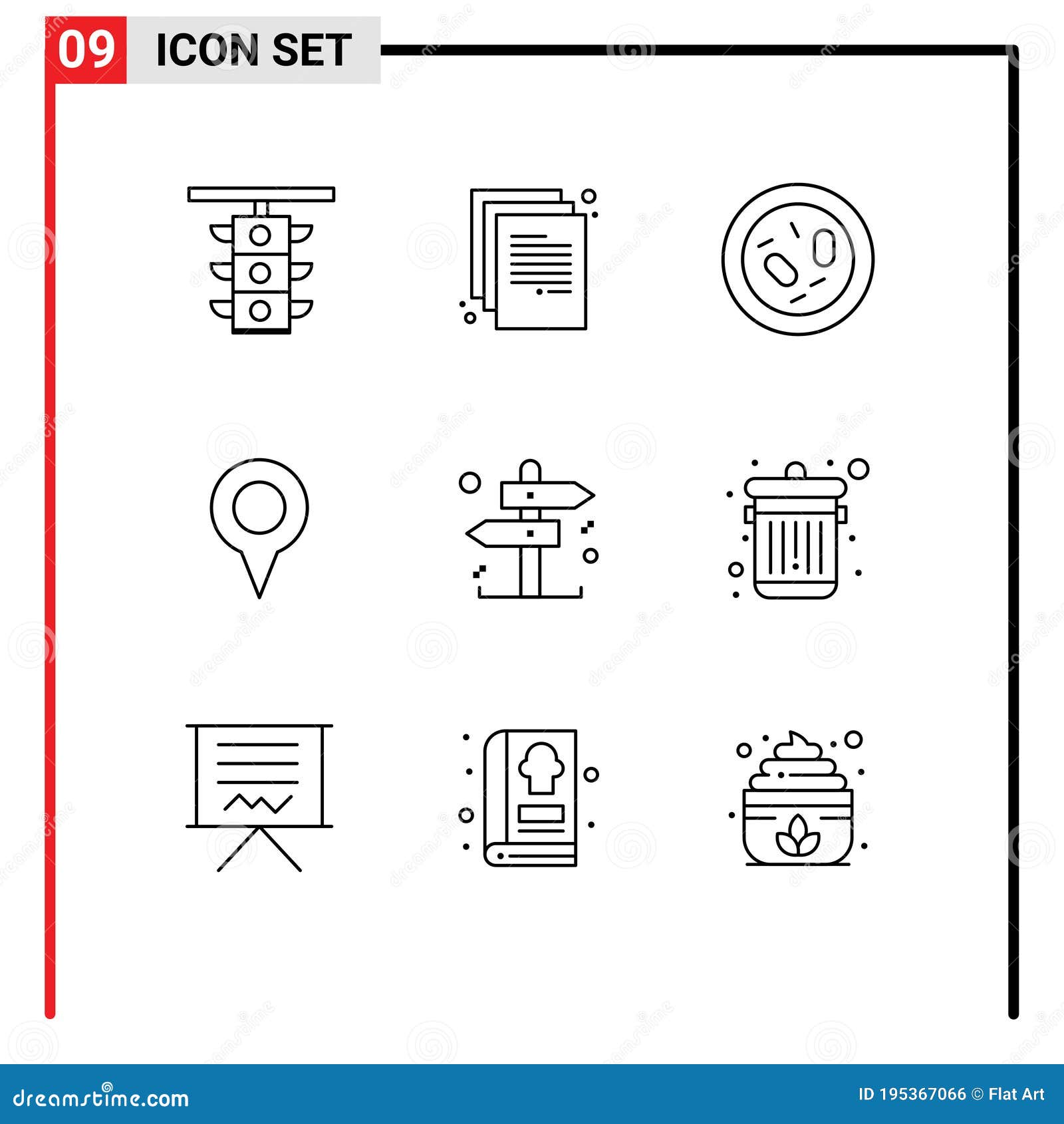 stock  icon pack of 9 line signs and s for pin, location, paper, geo location, health