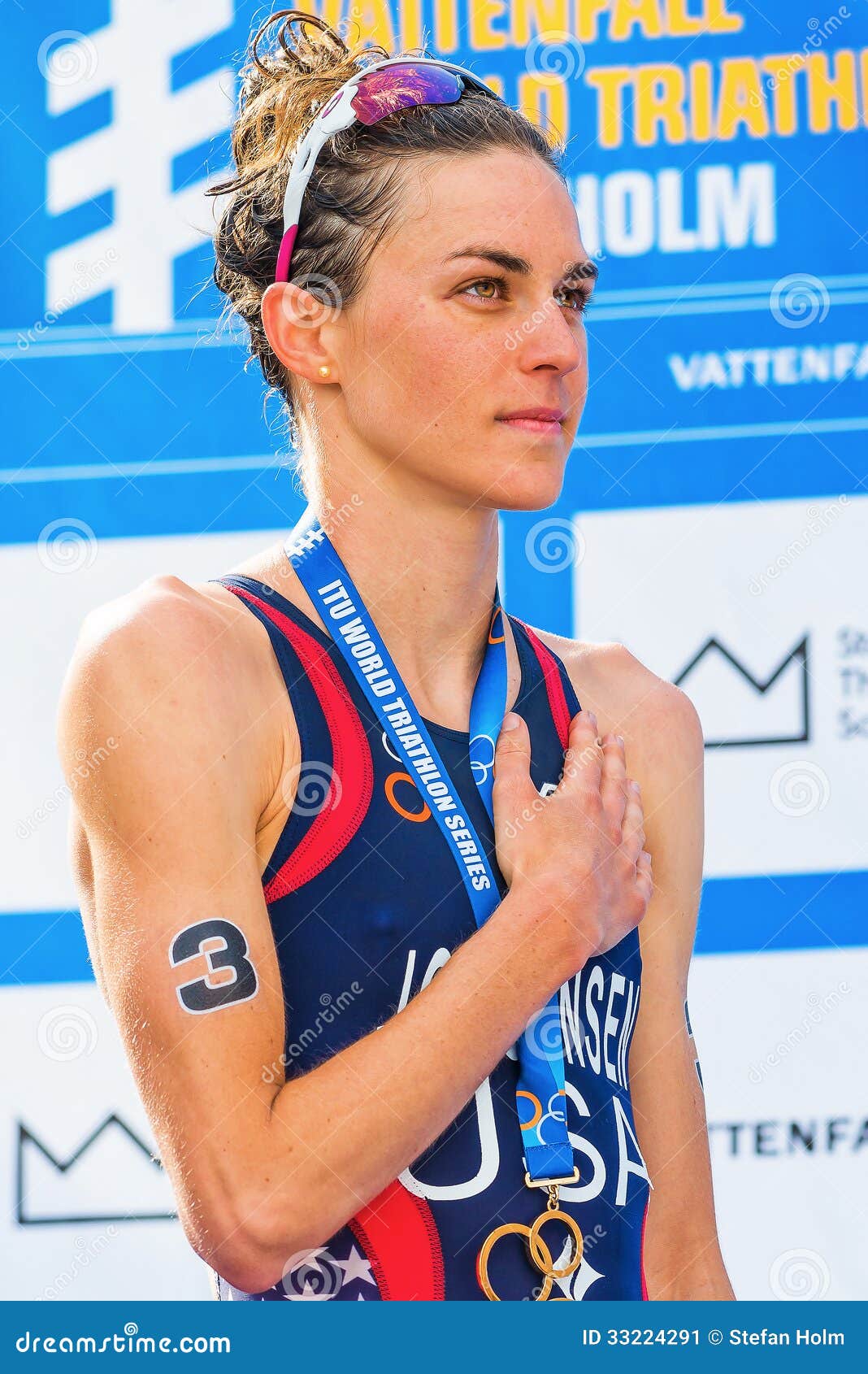 stockholm aug gold medalist gwen jorgensen nat national anthem womens itu world triathlon series event 33224291