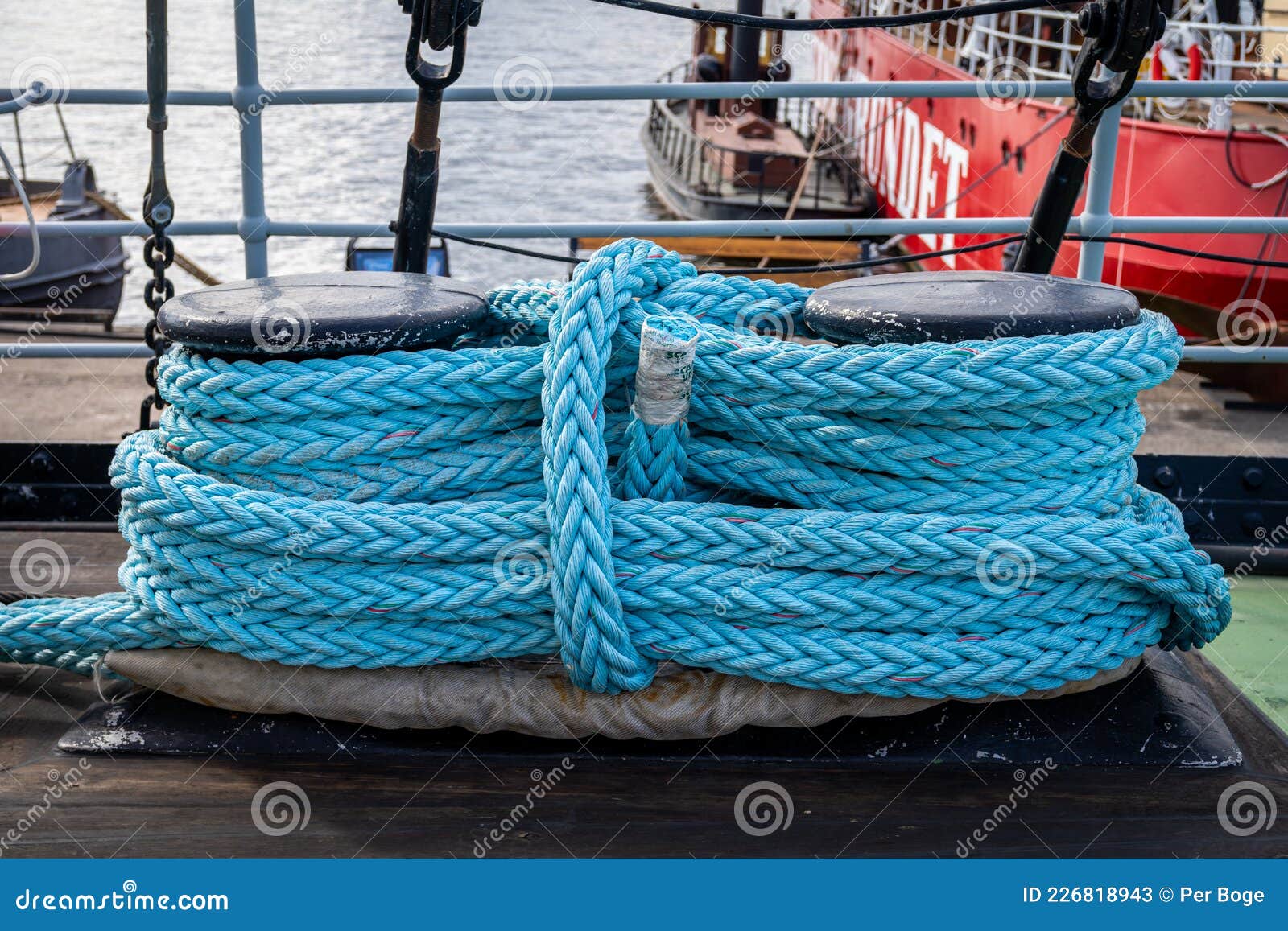 Knot on a Thick Rope Tied To an Oarlock Front View Stock Image