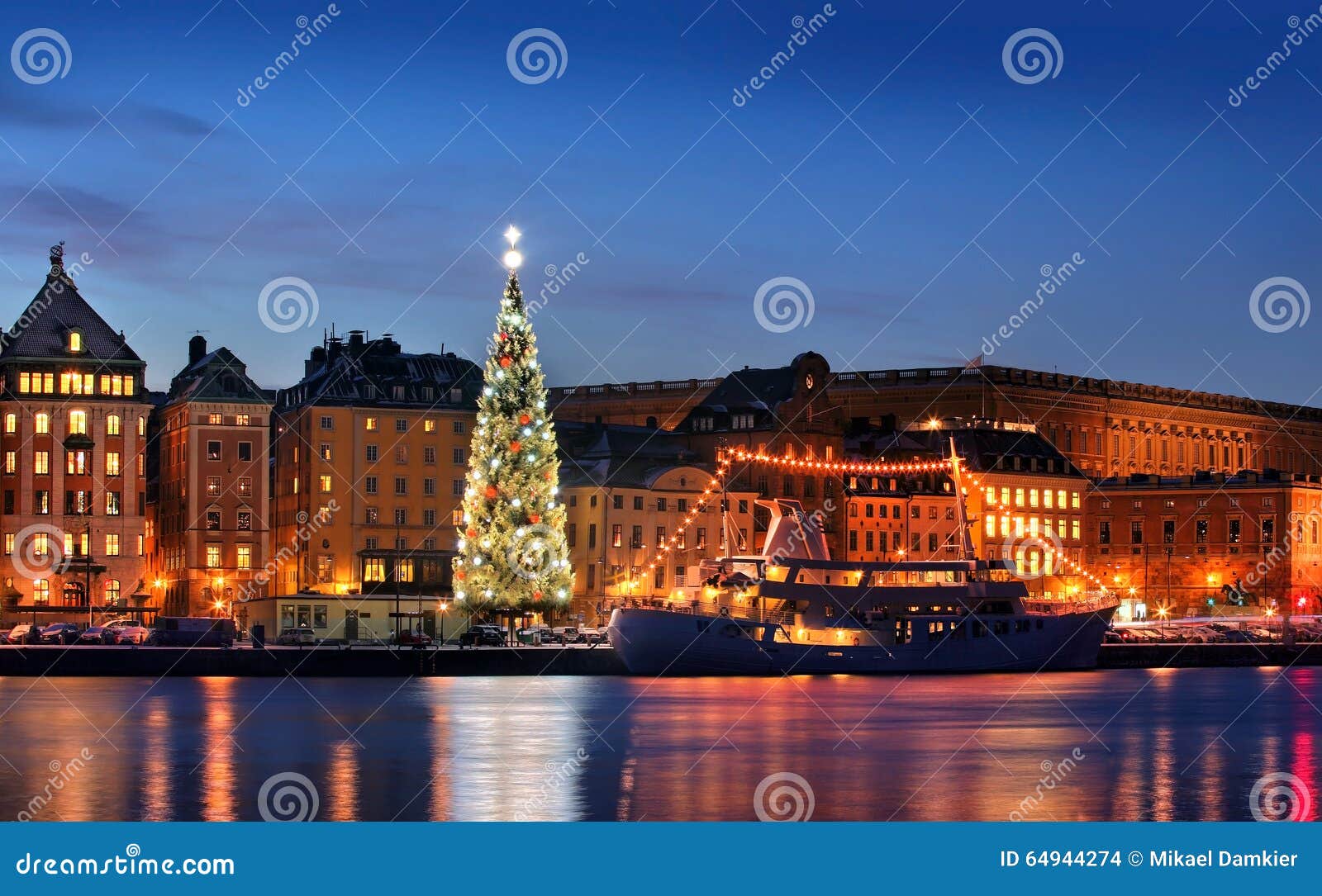 stockholms old city with christmas tree