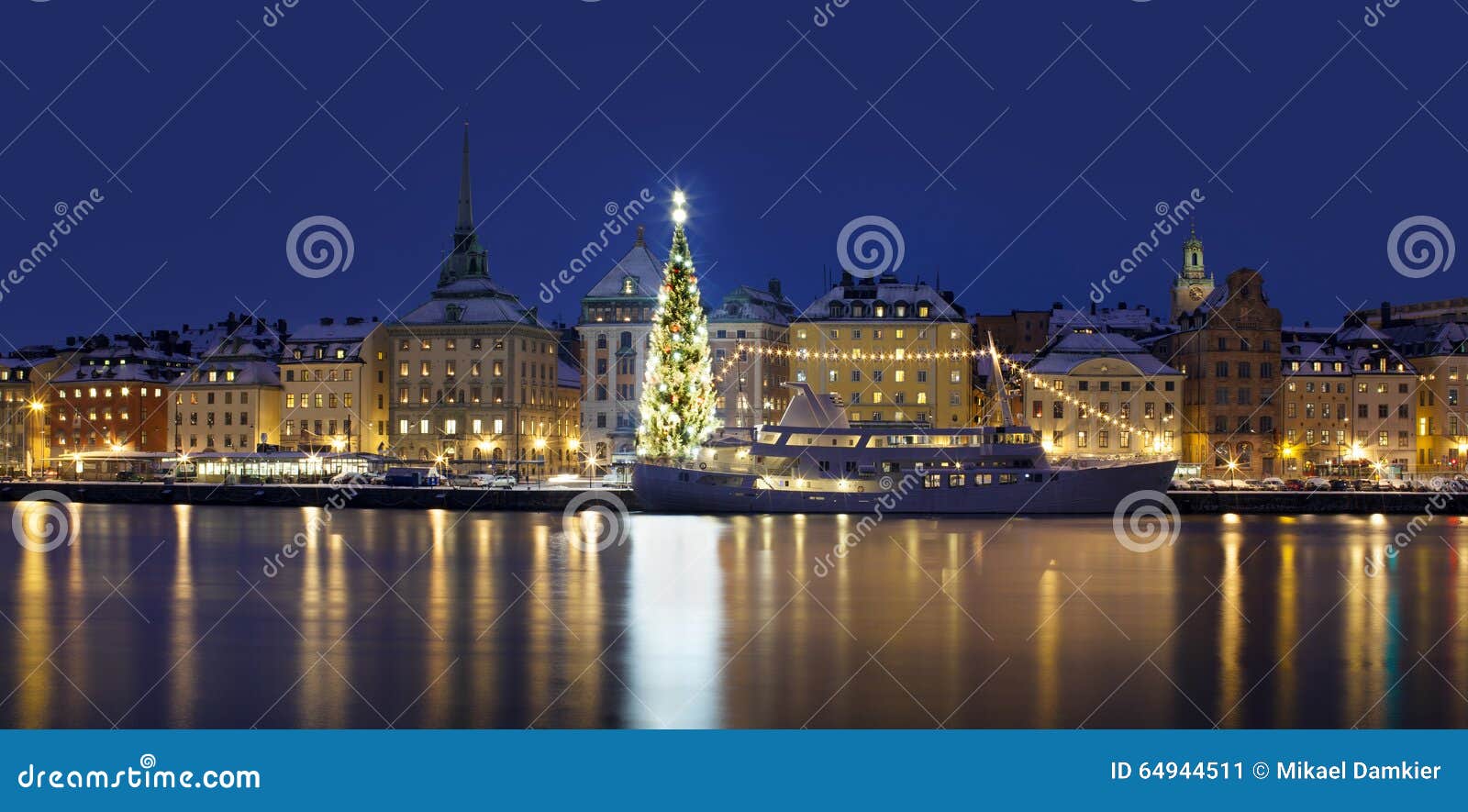 stockholms old city with christmas tree