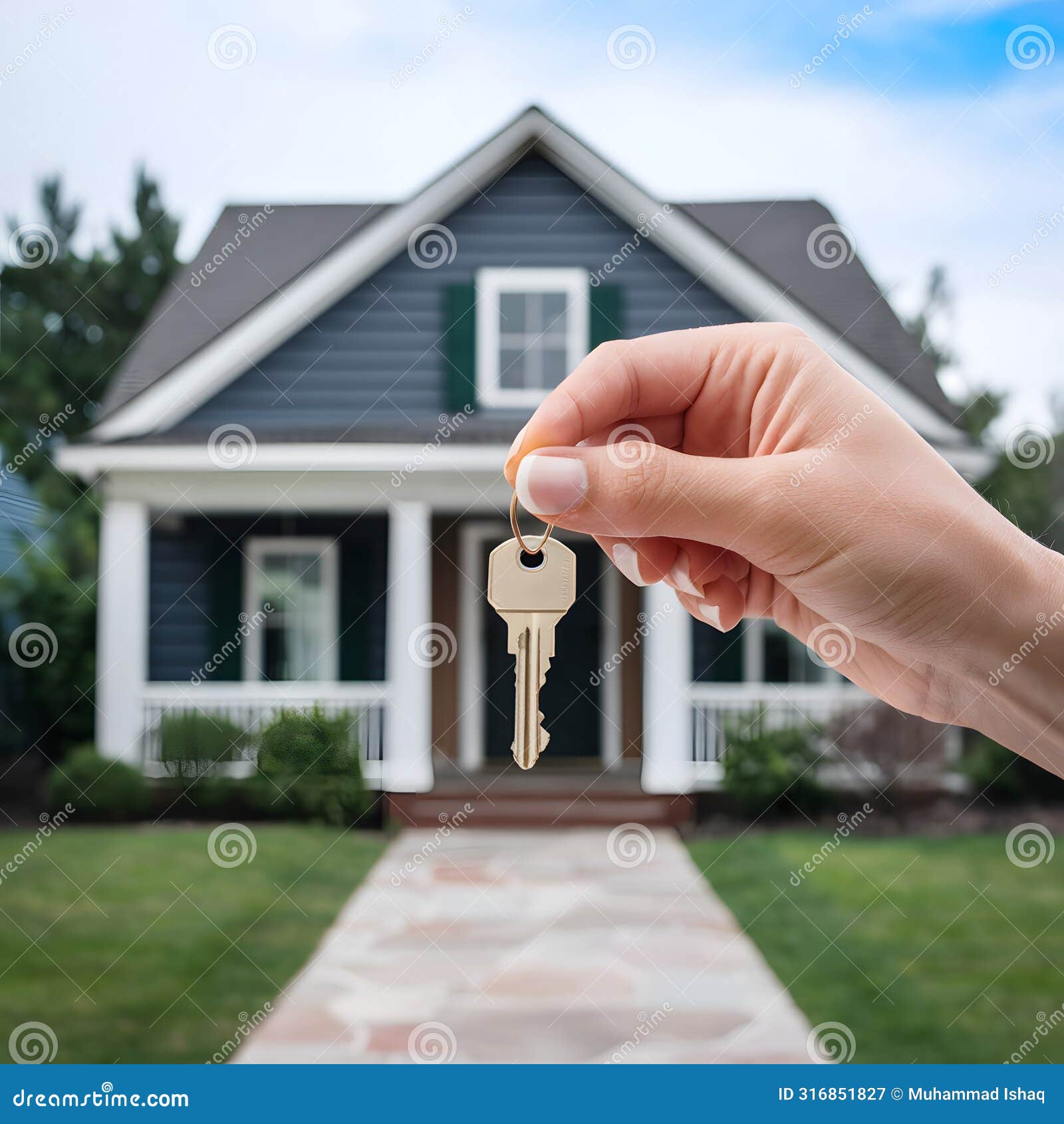 stockphoto hand holds key in front of house, izing new home