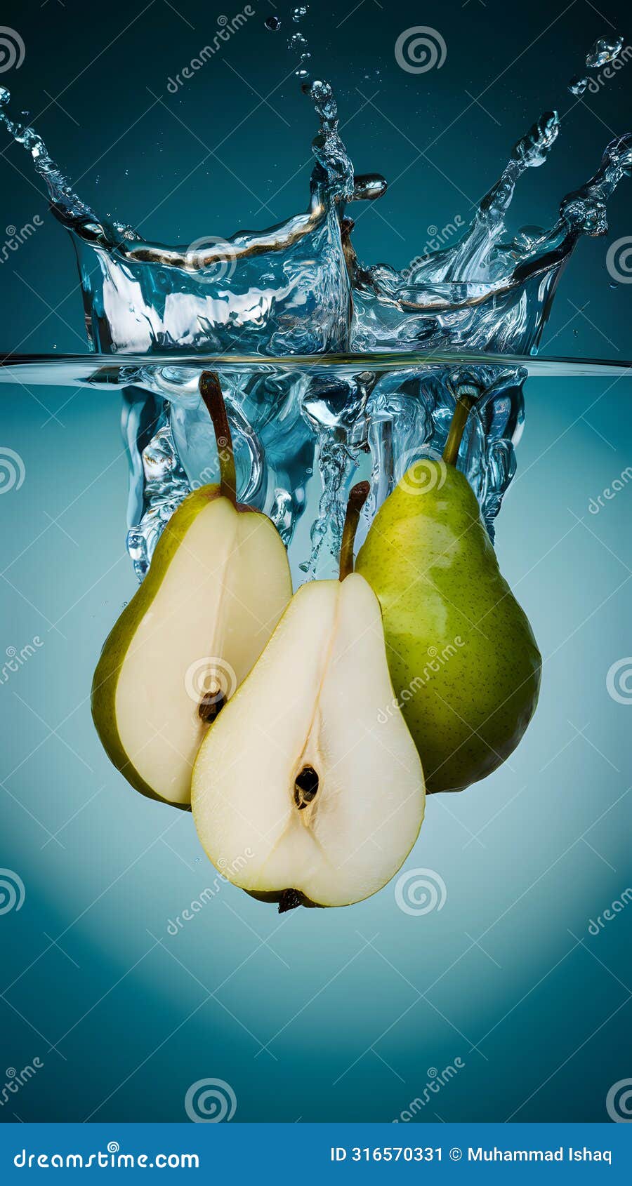 stockphoto water splash featuring sliced pears in an  setting