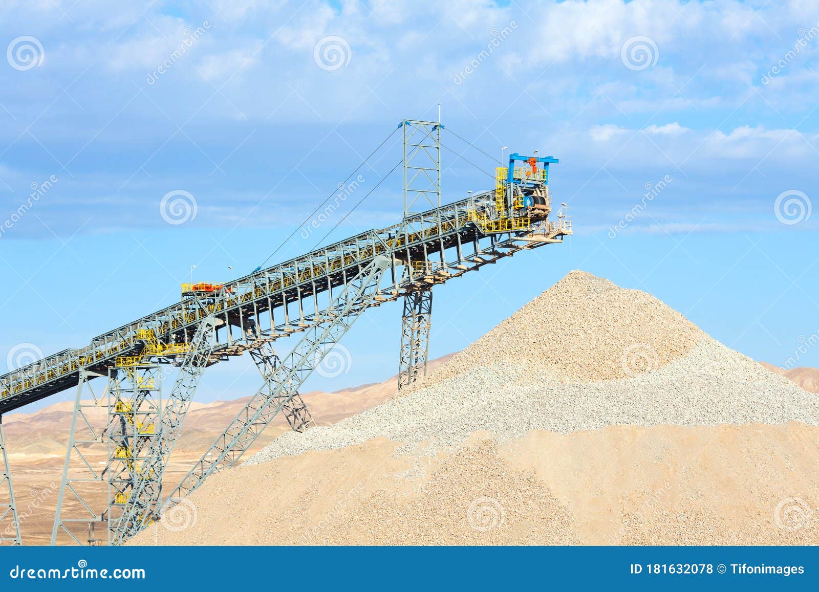 stockpile and conveyor belt in a copper mine