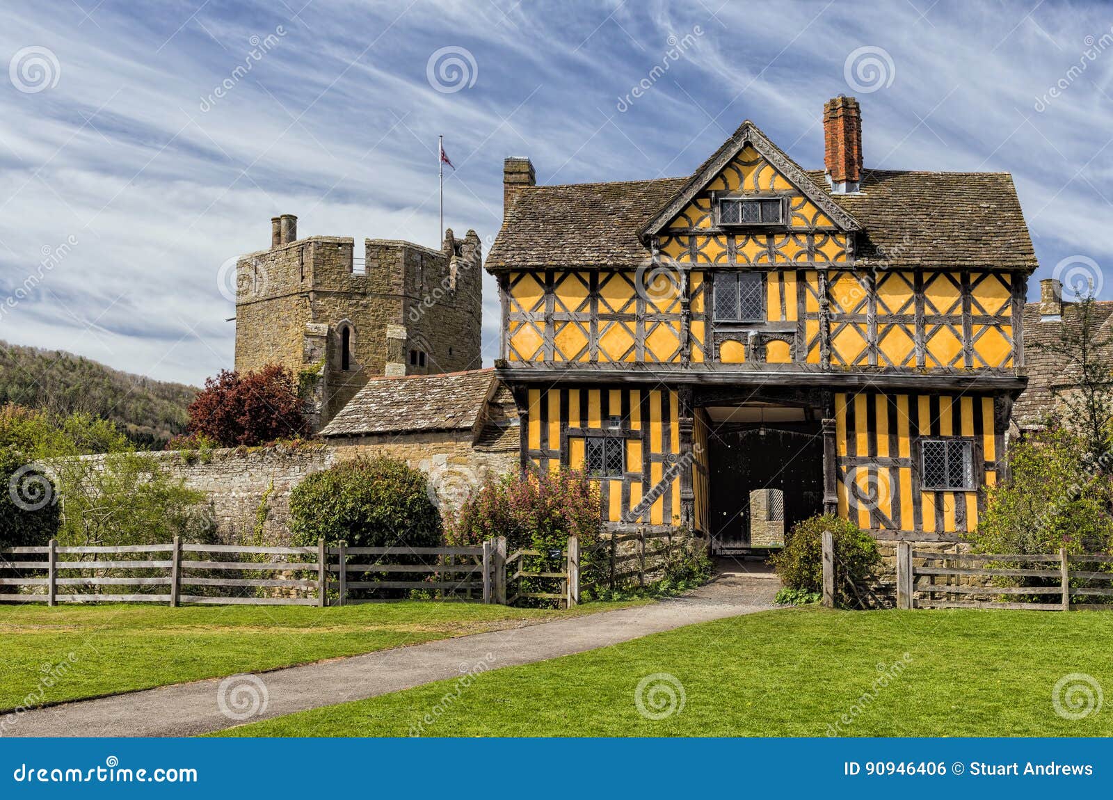 stokesay castle gatehouse, shropshire, england.