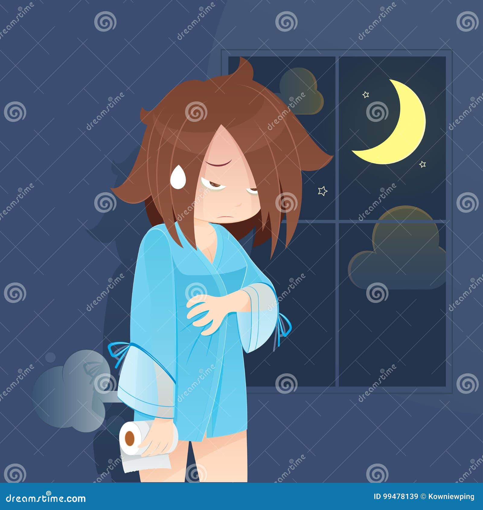 stomach ache cartoon girl