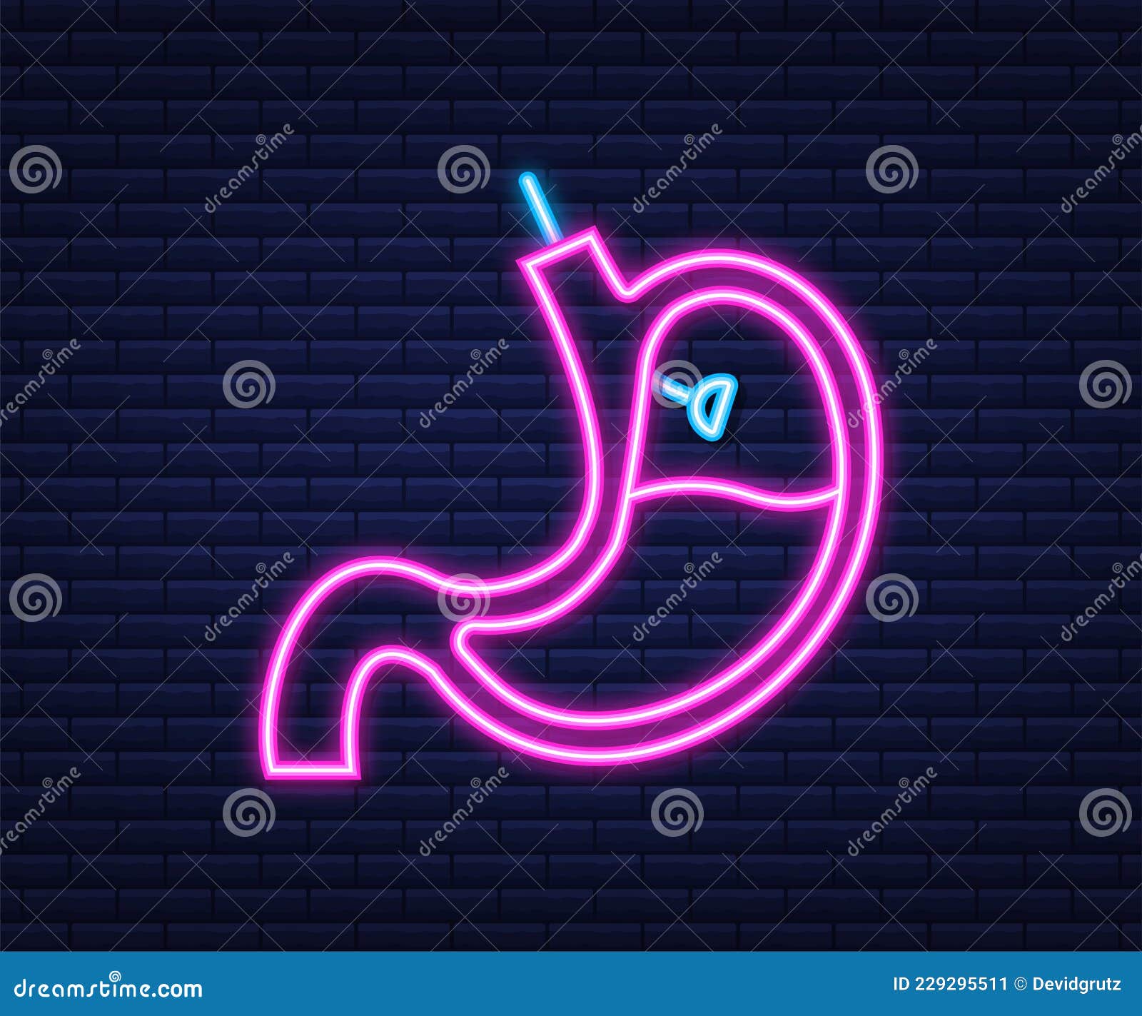 Stomach Endoscopy. Endoscope in Stomach through Esophagus. Neon Style