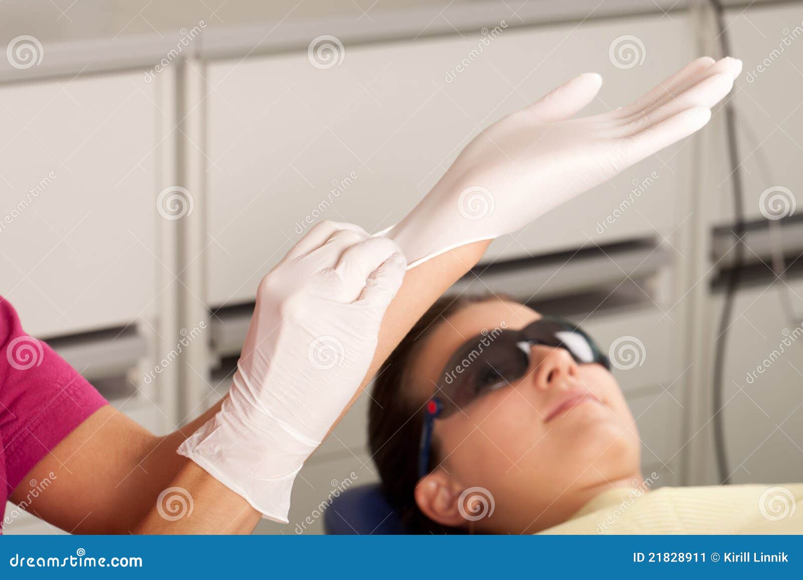 Stomatology Is Fun Dentist Puts Gloves On Stock Image Image 21828911