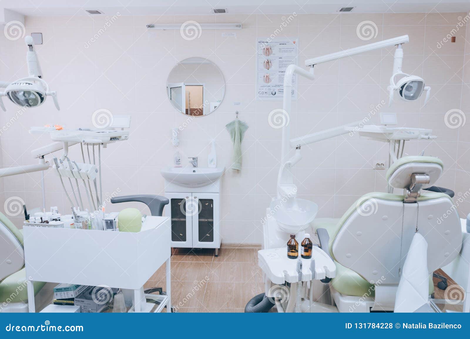 Stomatology Interior of Small Dental Clinic with Professional Chair in  Green Colors. Dentistry, Medicine, Medical Equipment and Stock Photo -  Image of dentist, medical: 131784228