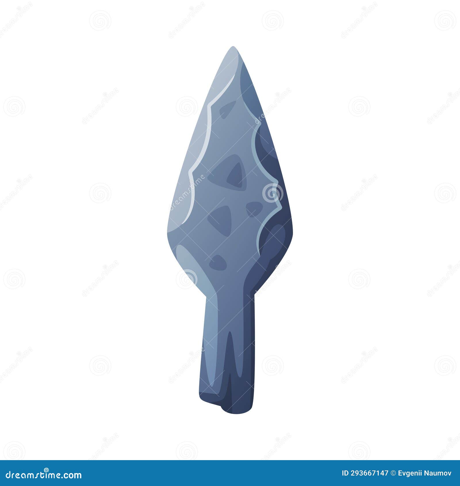 stone arrowhead as ancient tool with wooden shaft and pointed stone head  