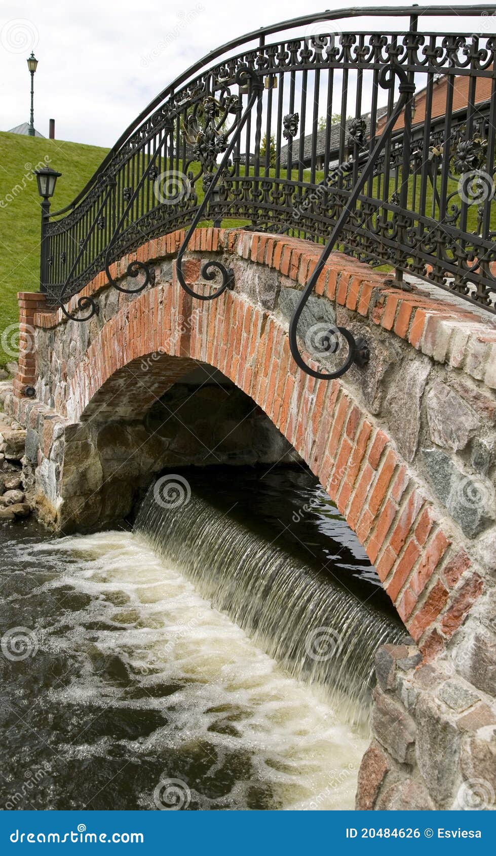 Stone Bridge with Metal Fences Over the River Stock Photo Image of