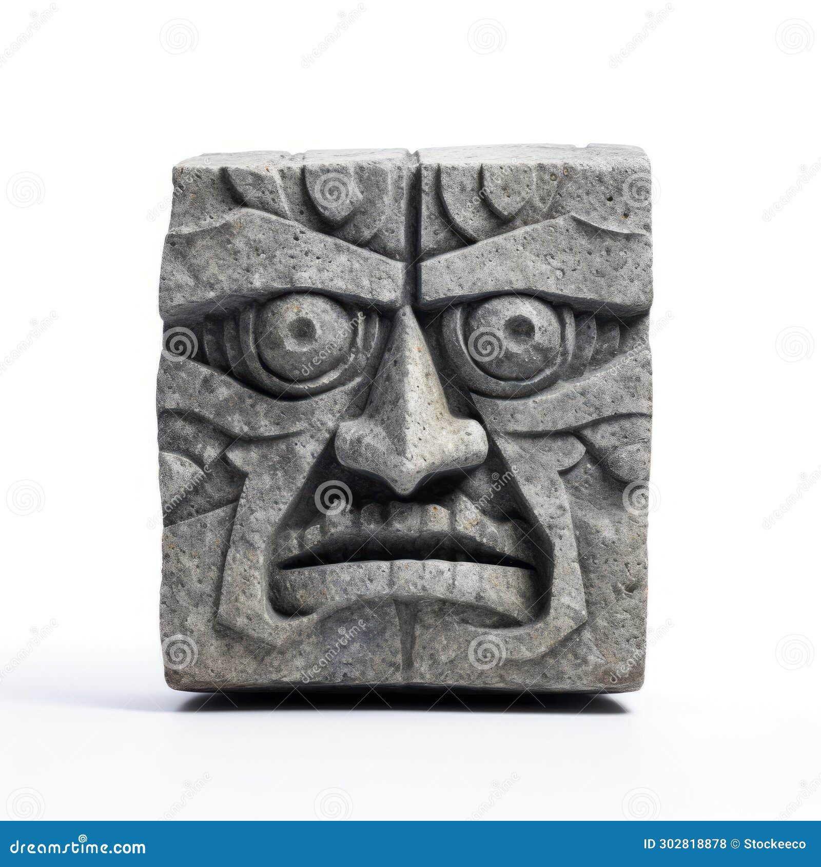 stone carved face sculpture on white background