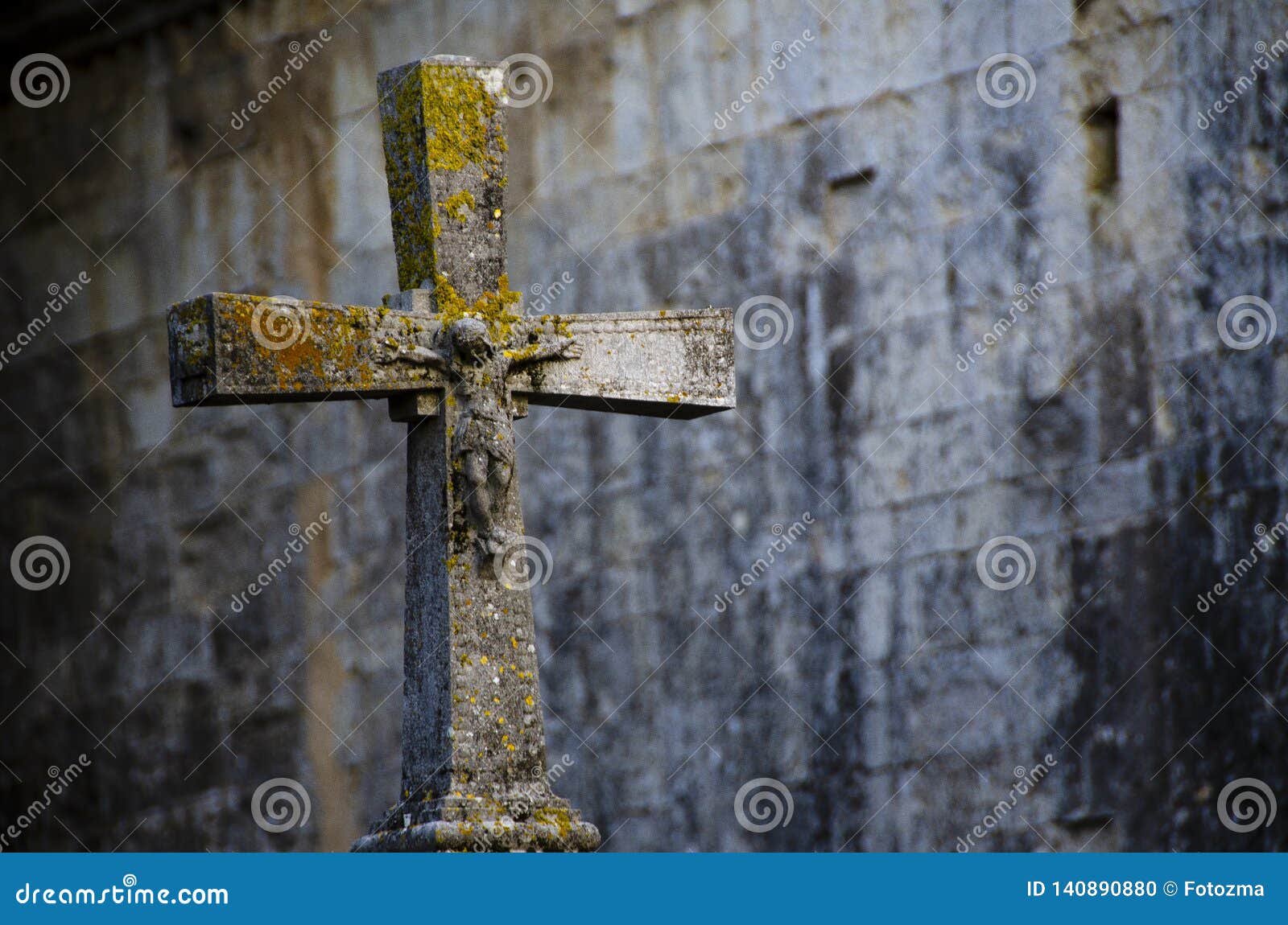 Stone cross stock photo. Image of wall, icon, iconography 140890880
