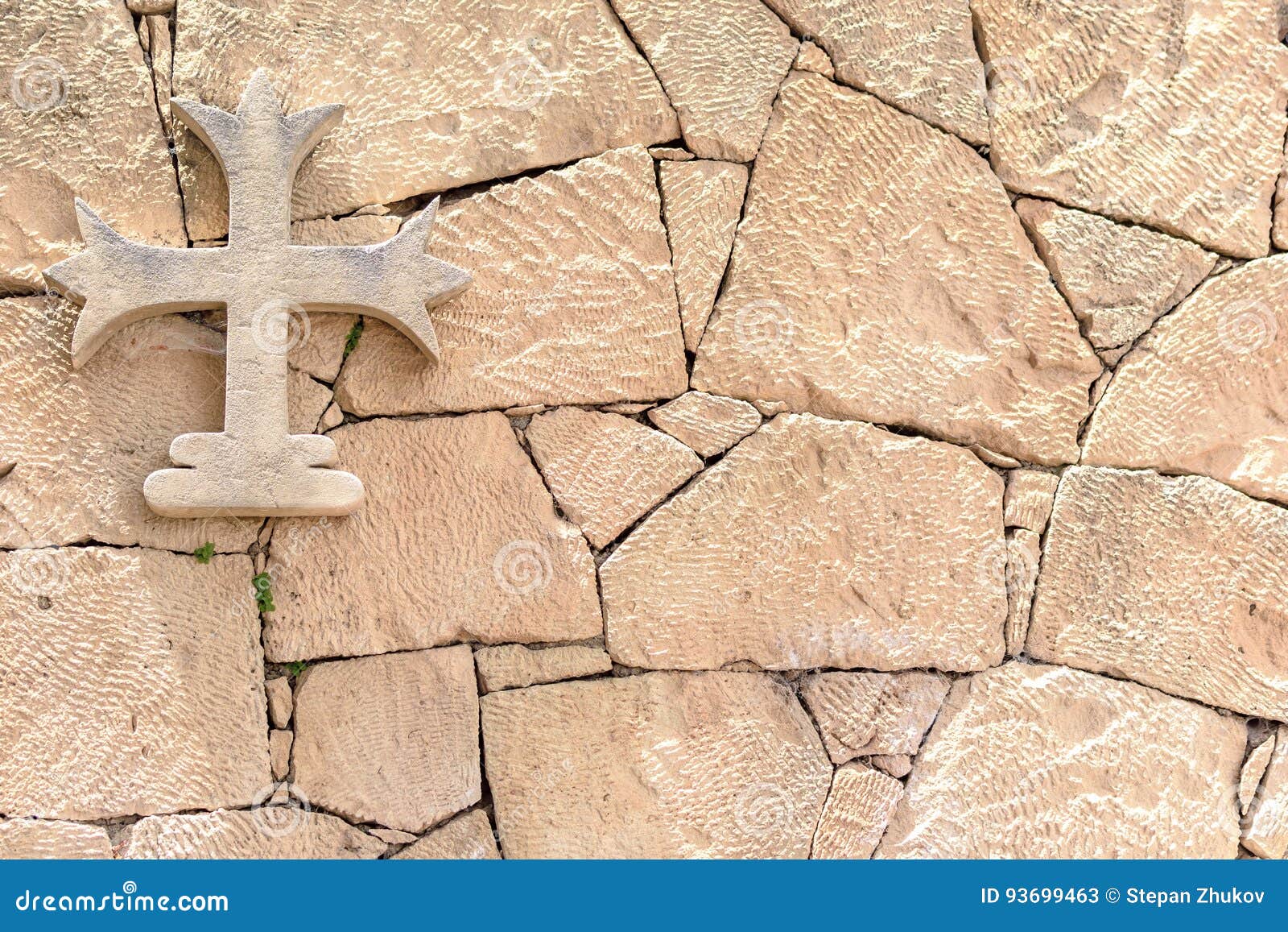 Stone Cross Hanging on a Stone Wall, Background Stock Image Image of