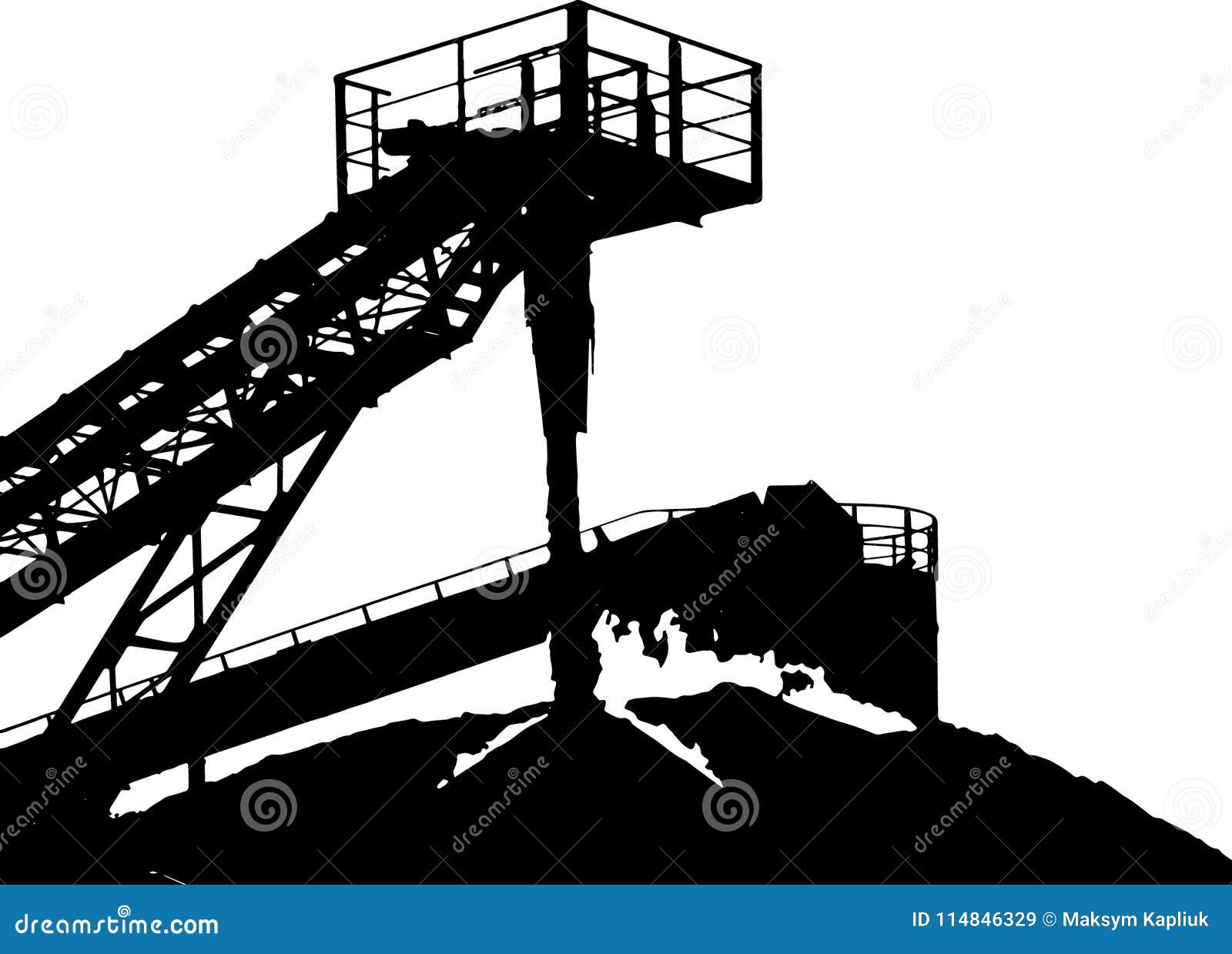 Stone Crusher in Quarry. Vector Drawn Illustration Stock Illustration
