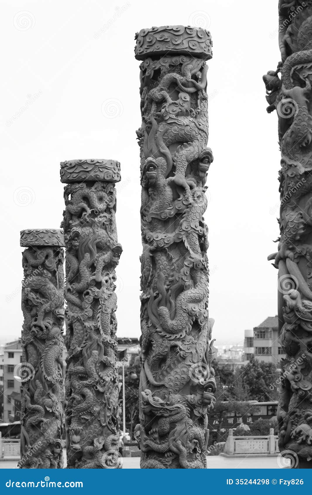 Stone dragon pillars stock photo. Image of marble, entrance 35244298