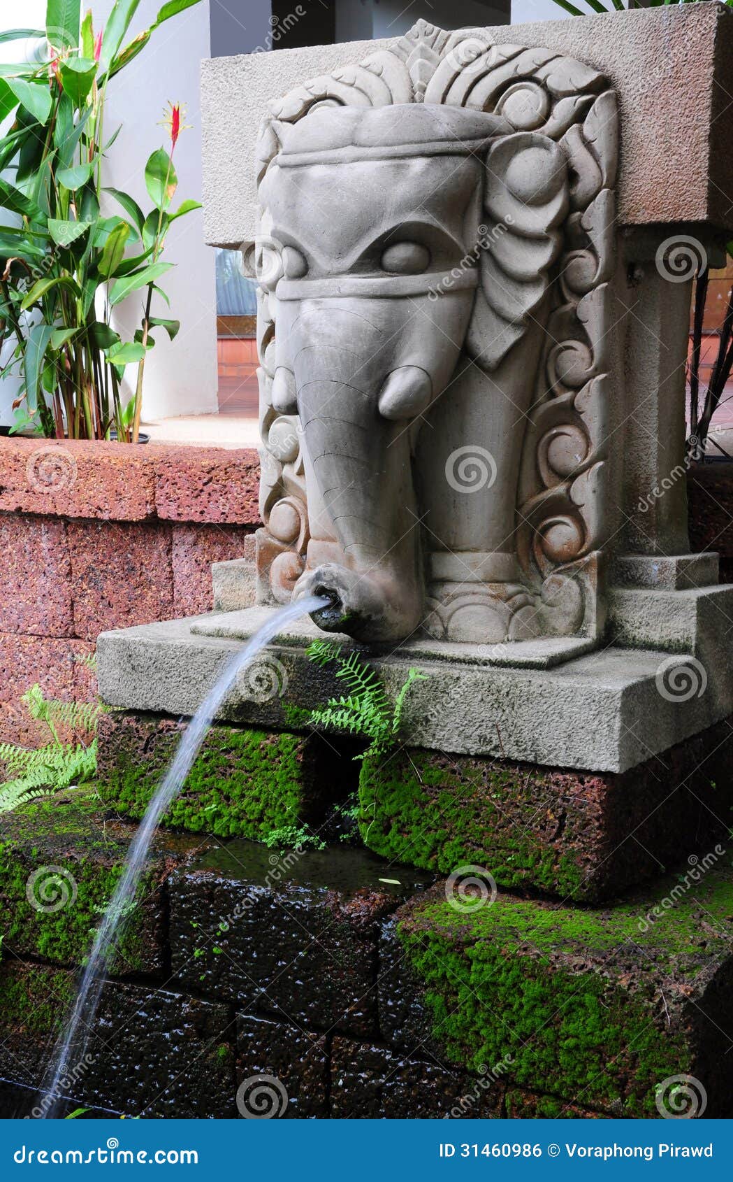 Stone Elephant Water Fountain Stock Photo - Image of sculpture ...