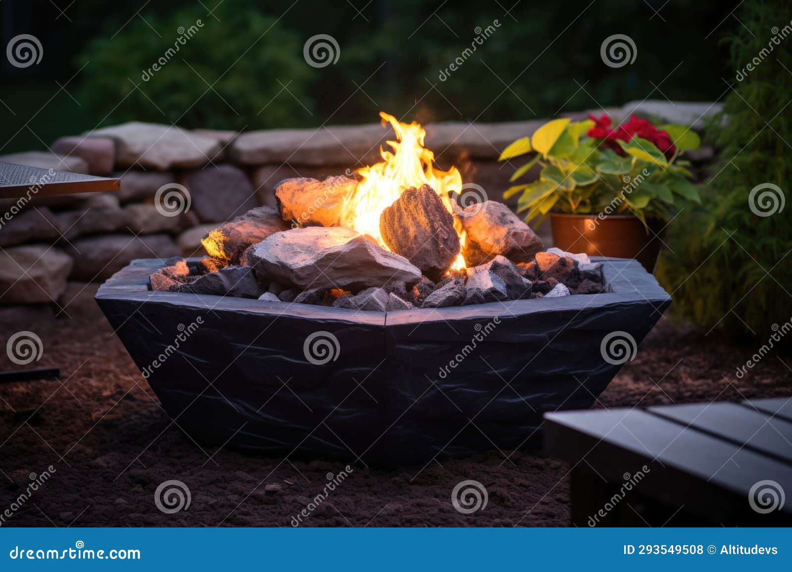 Stone Fire Pit Filled with Glowing Charcoal Stock Illustration