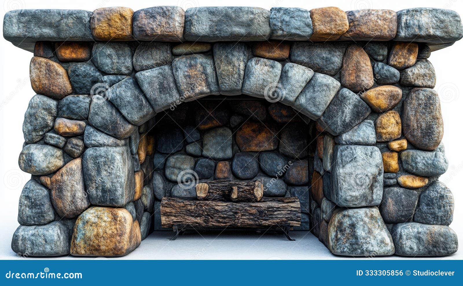 stone fireplace with rustic logs generative ai