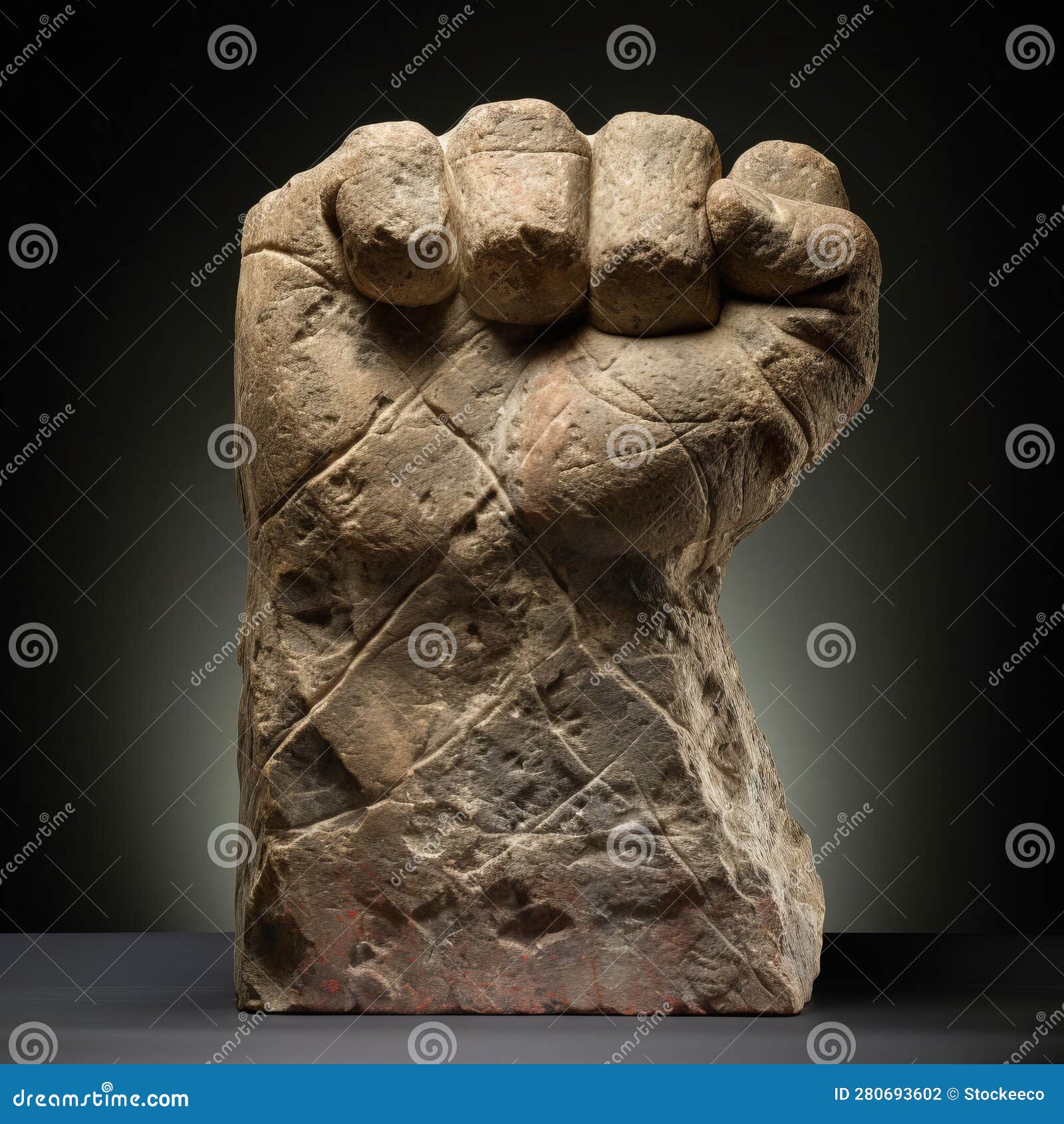 stone fist sculpture in the style of incisioni series