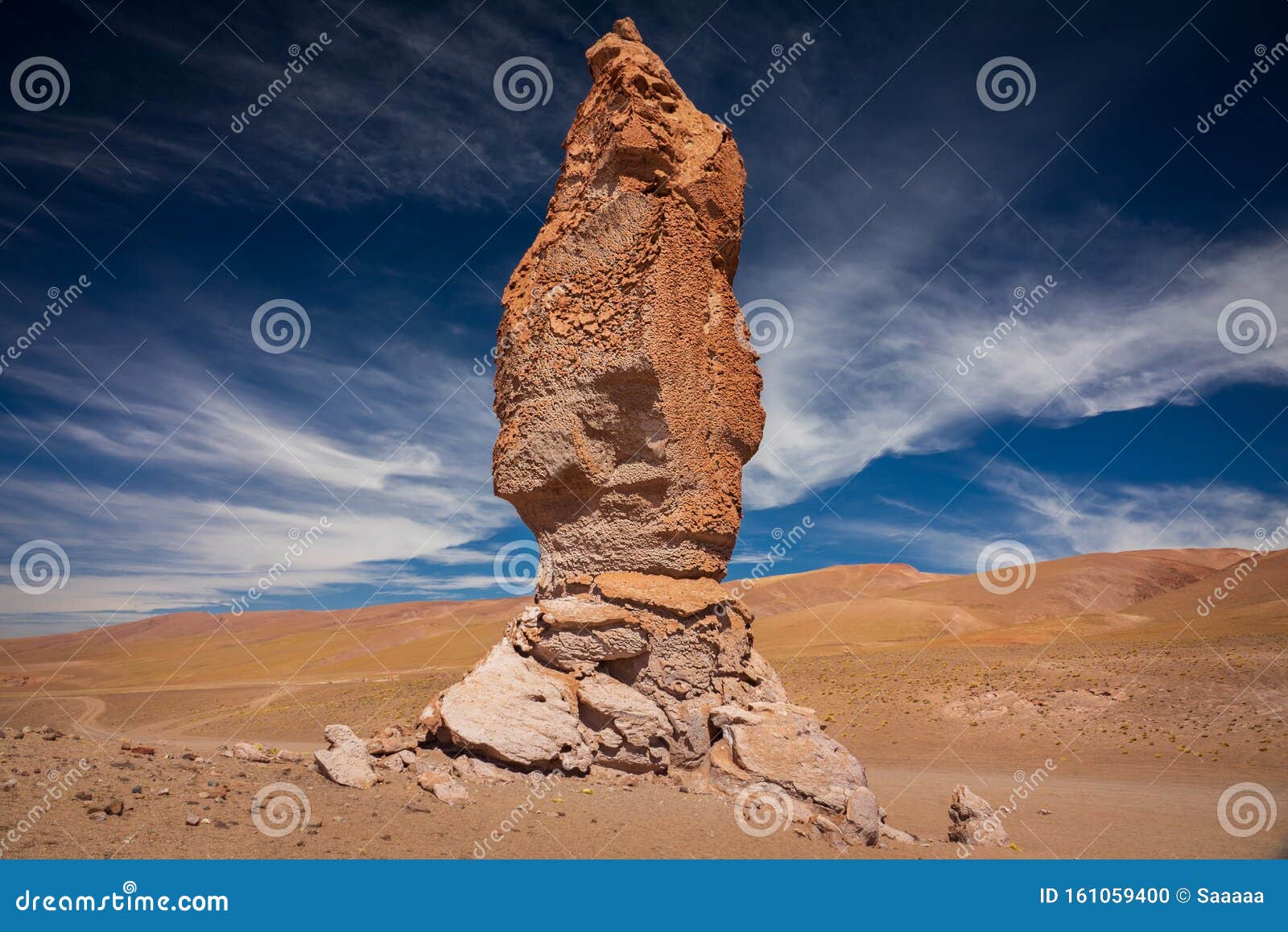 stone formation of pacana monk in atacama desert