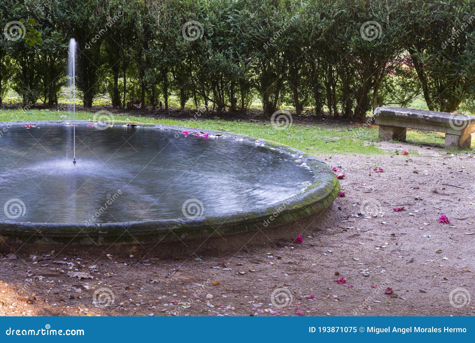 stone fountain in a garden, in pontevedra, galicia spain