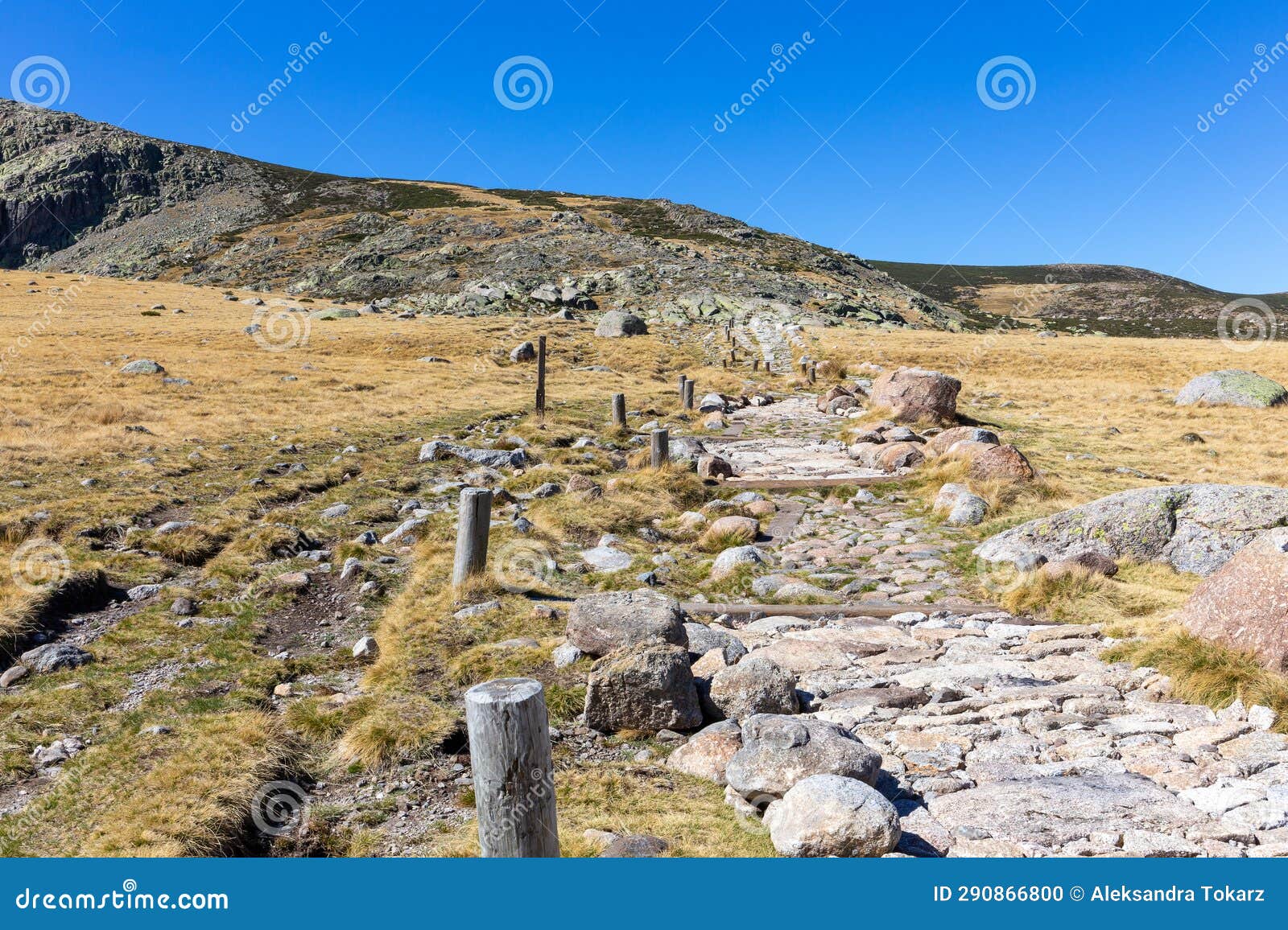 stone hiking trail to the laguna grande de gredos, sierra de gredos mountains, spain