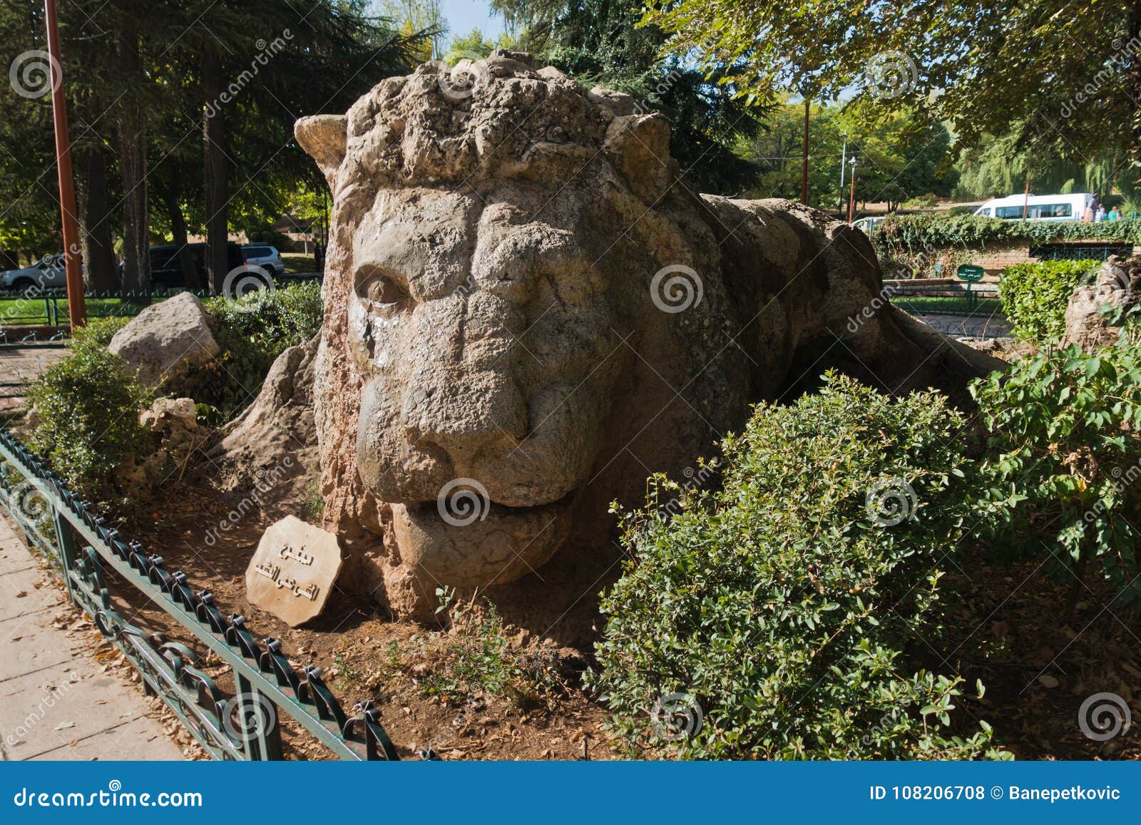 stone lion monument in ifrane is a cult landmark in mid atlas, morroco