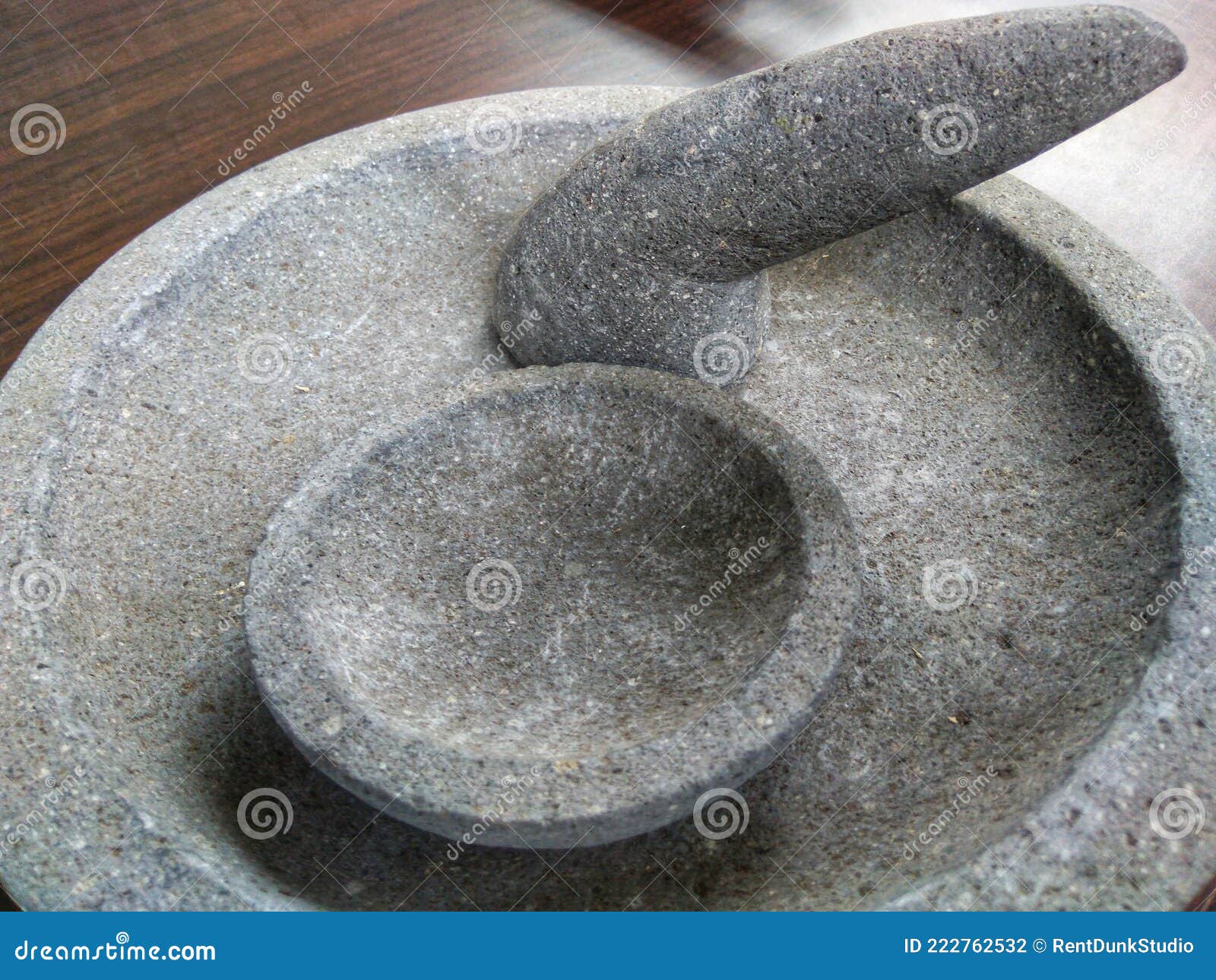 Stone Mortar and Pestle, Traditional Kitchen Utensil Stock Photo