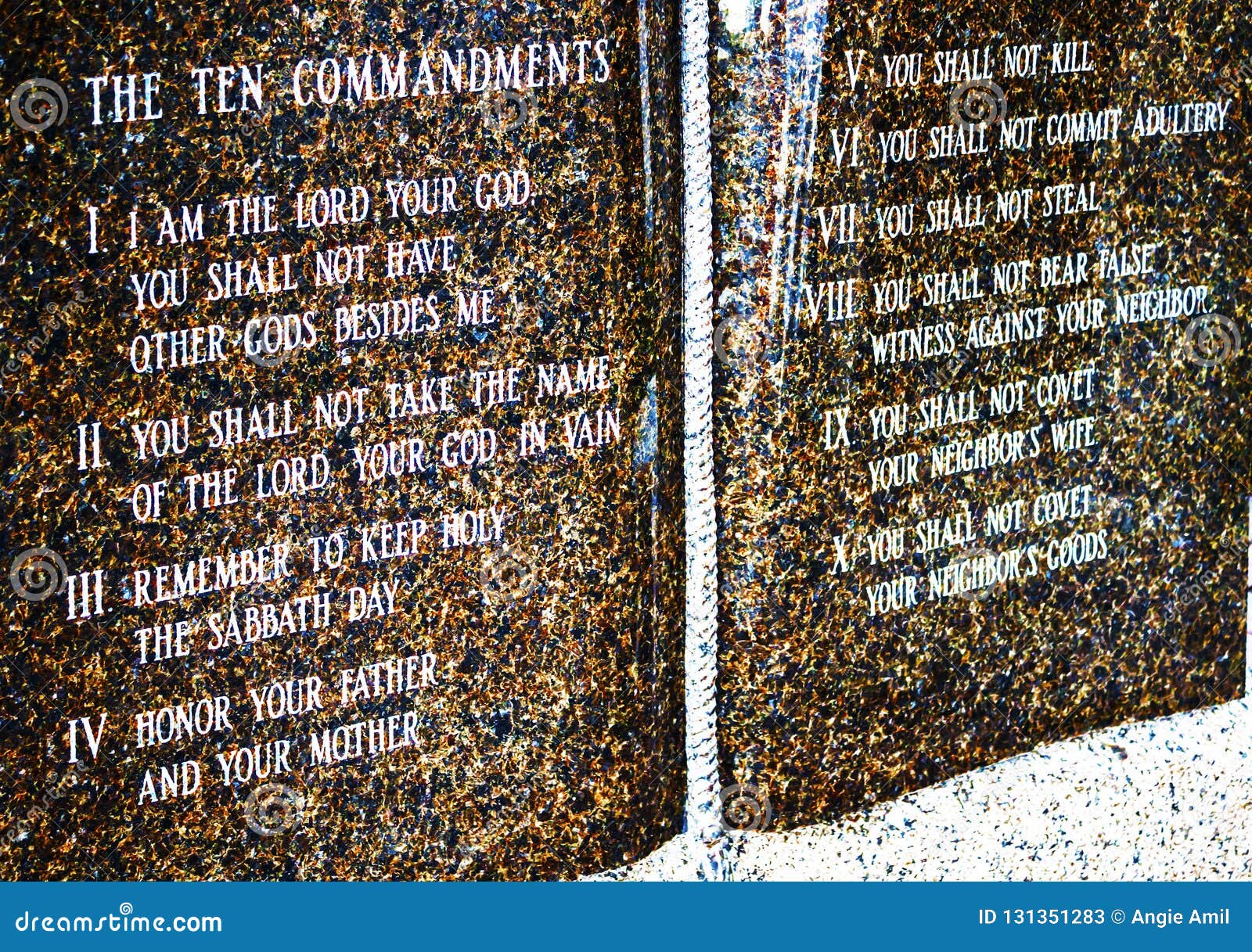 ten commandments stone plaque outside a catholic church