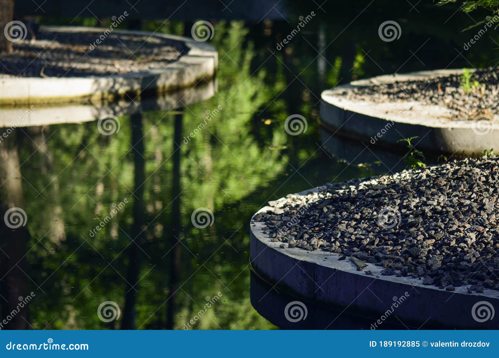 Stone Pots Under Trees on the Water Stock Image Image of nature