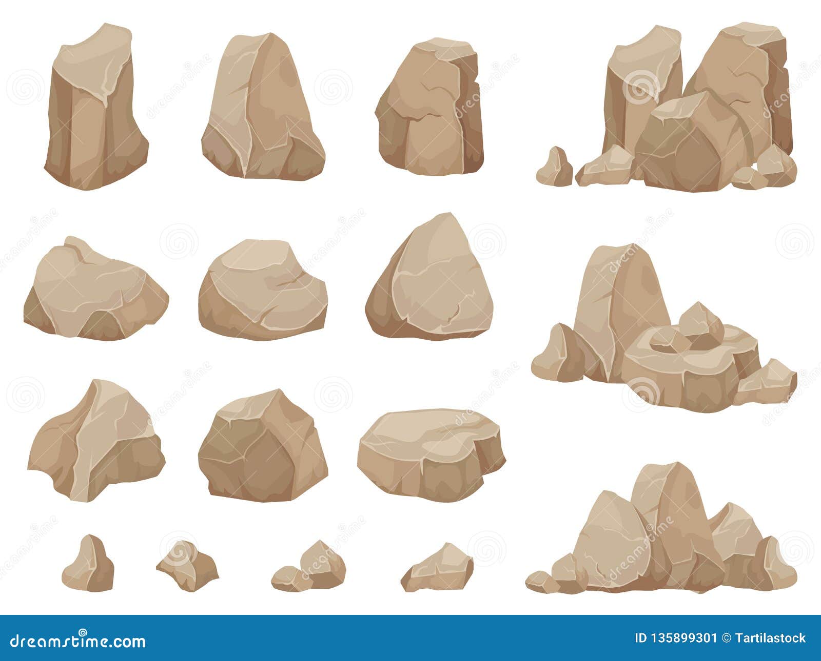 stone rock. stones boulder, gravel rubble and pile of rocks cartoon   set