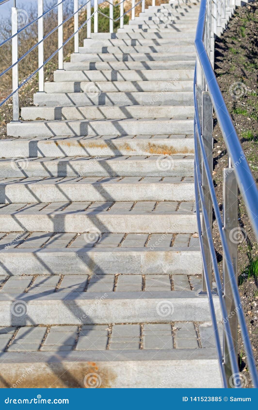 Stone Staircase with Metal Railing Stock Image - Image of stairway ...