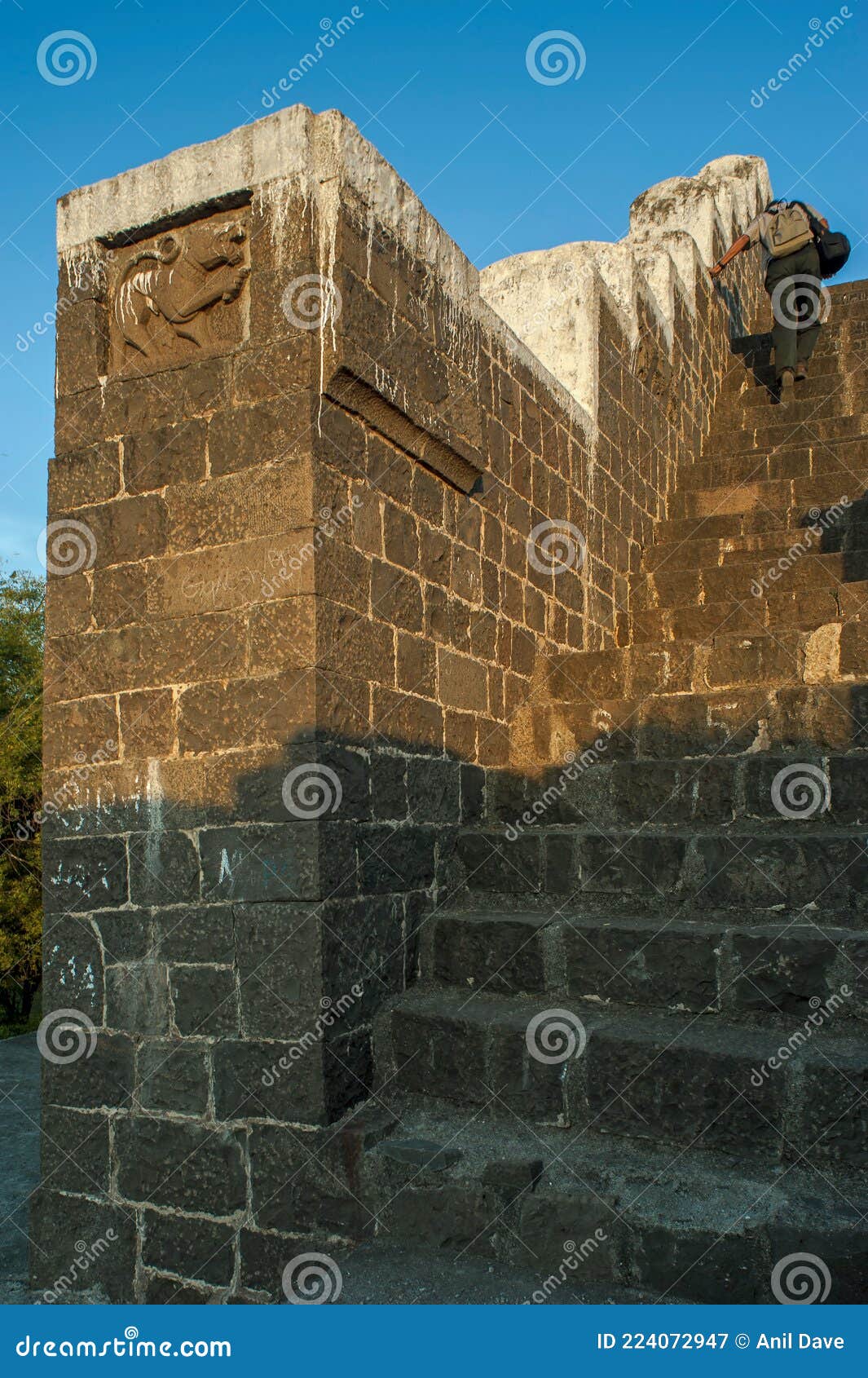 stone stapes on solapur forts wall and staircase