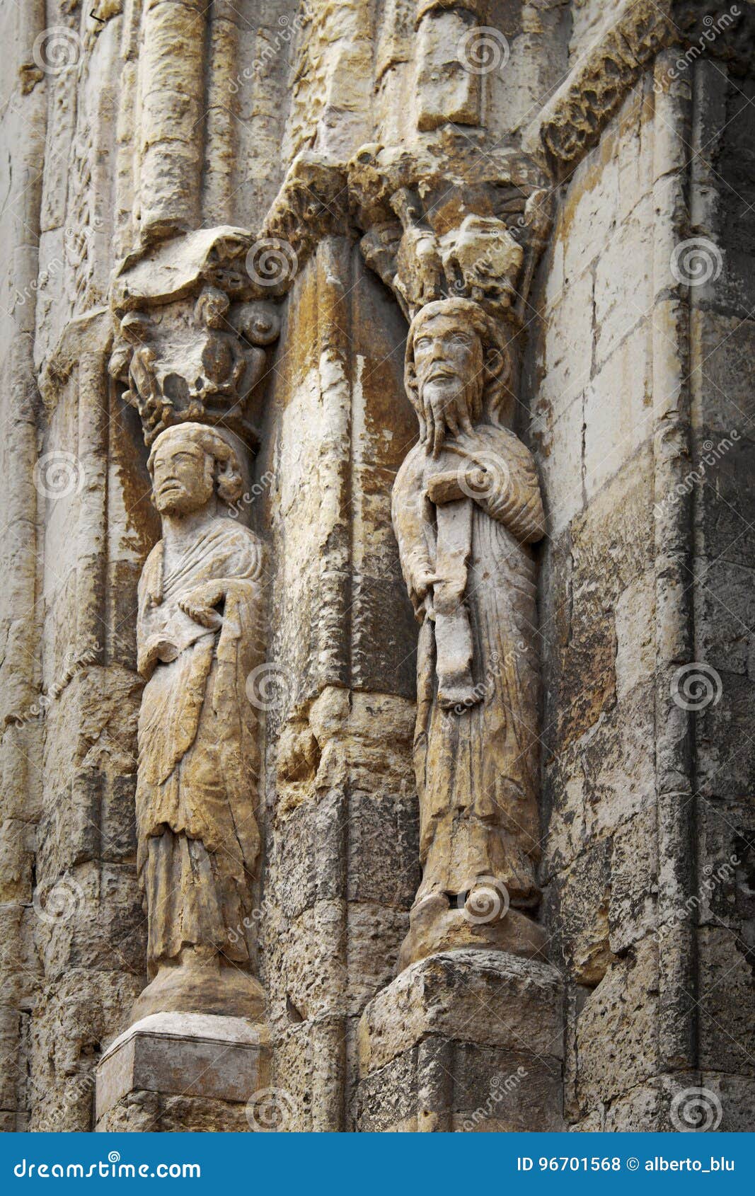stone statues in san martin medieval church in segovia, spain