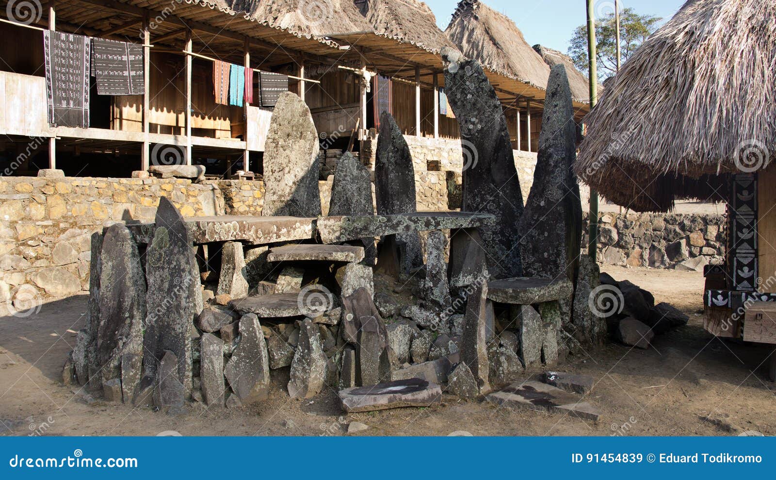 stone tablets in bena a traditional village with grass huts of the ngada people in flores.