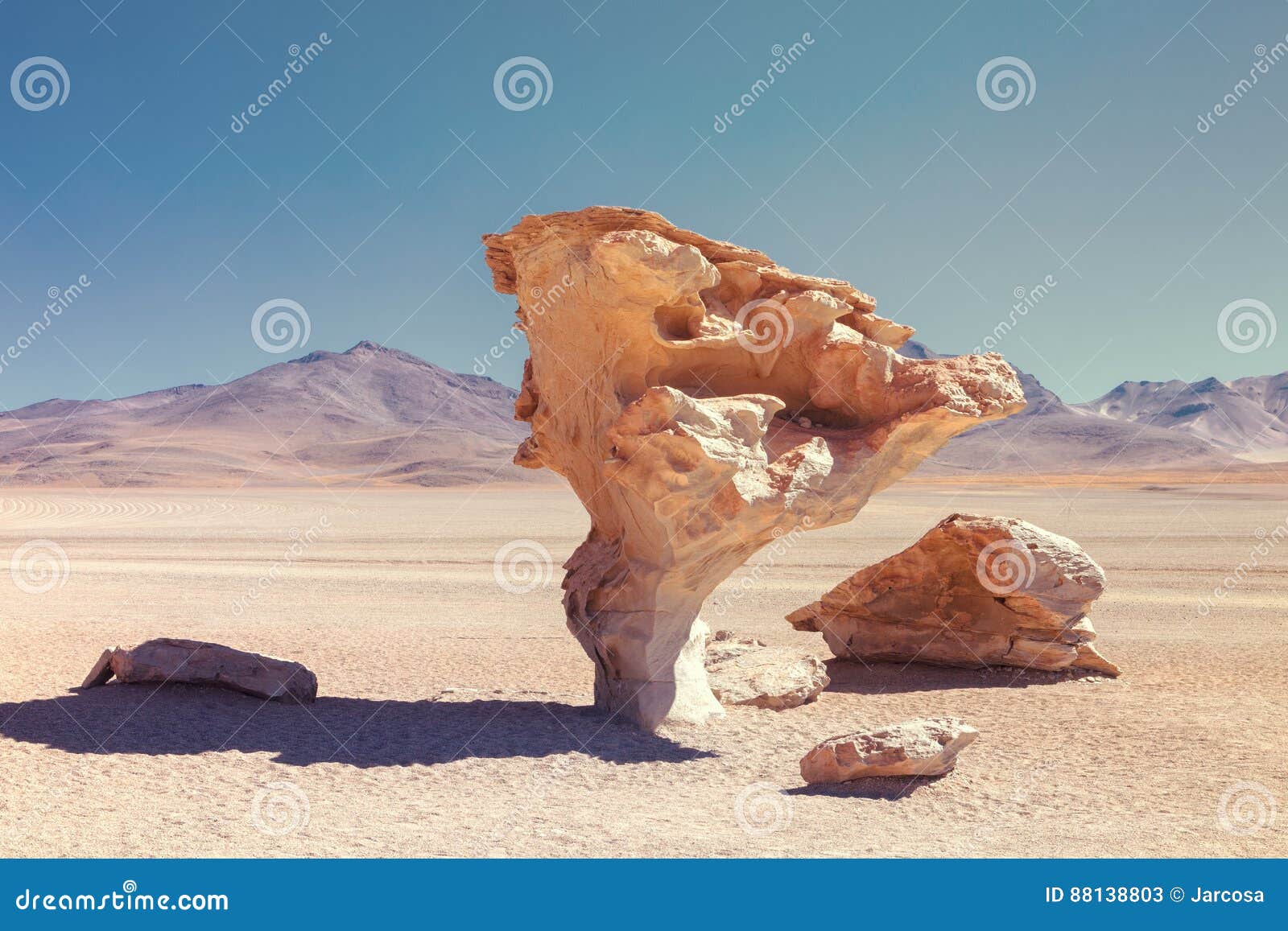 stone tree that was declared a natural monument, located in the desert of siloli, southwest of bolivia